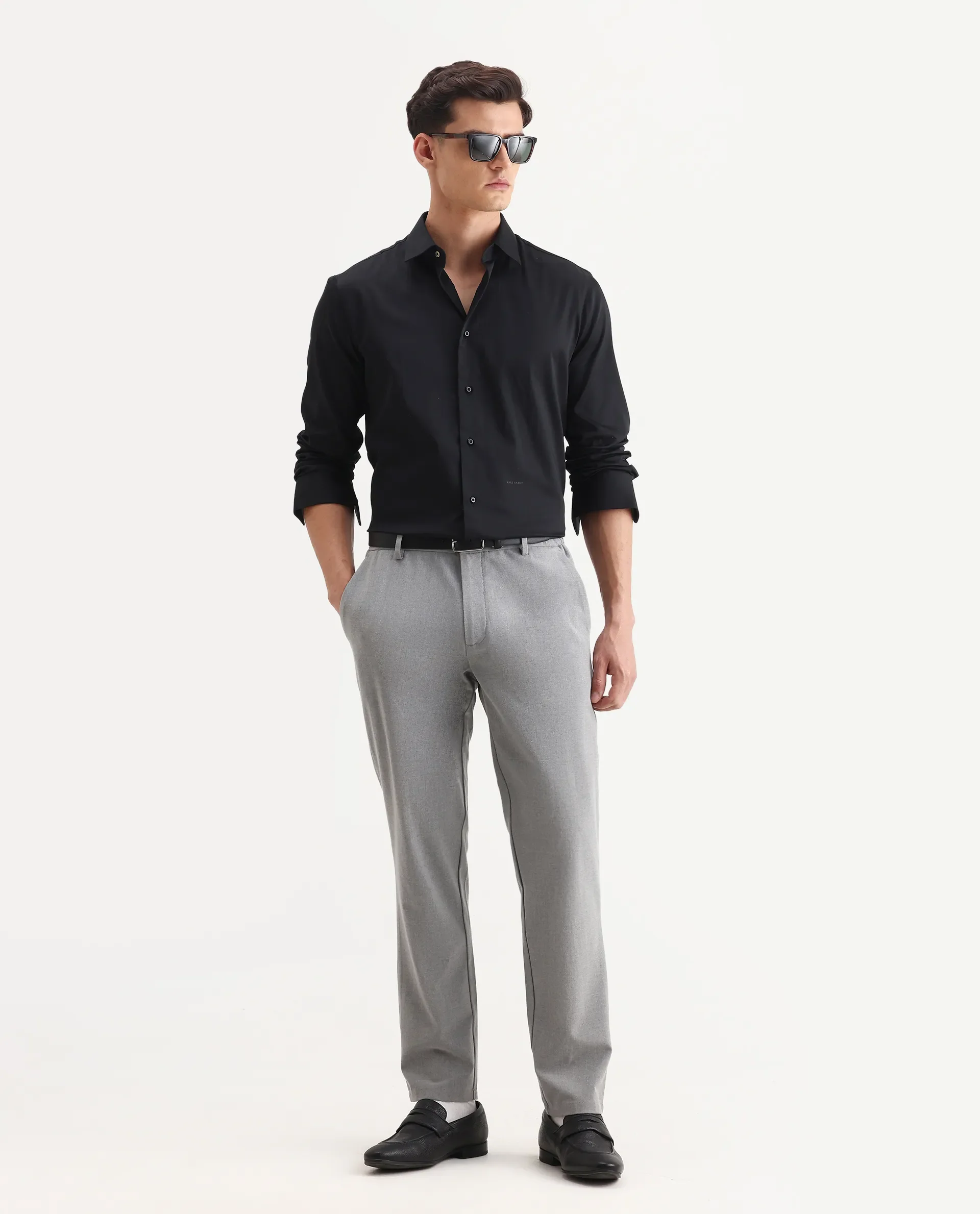 Rare Rabbit Men's Holla-26 Black Cotton Plain Regular Fit Full Sleeve Collared Shirt - Image 2