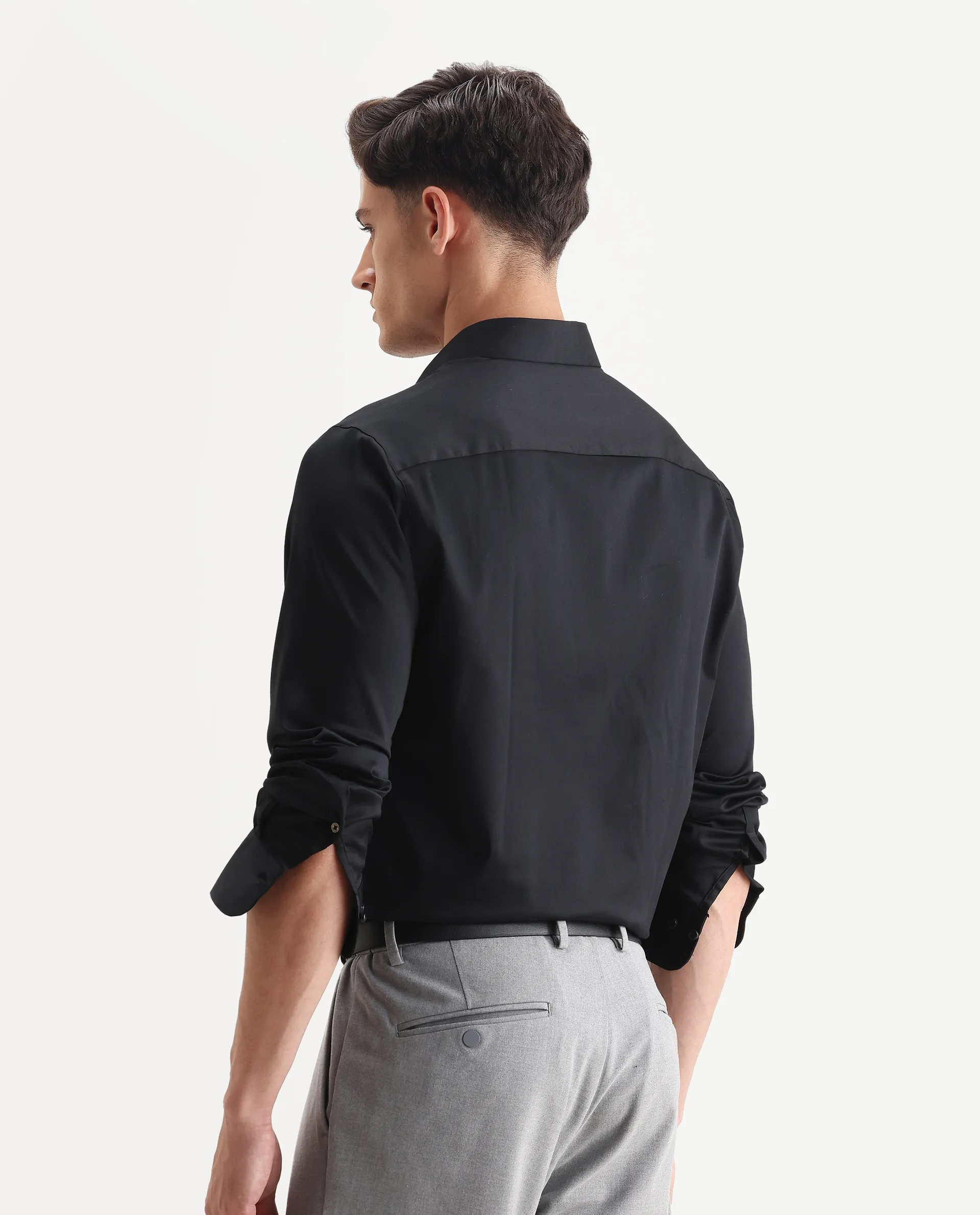 Rare Rabbit Men's Holla-26 Black Cotton Plain Regular Fit Full Sleeve Collared Shirt - Image 7