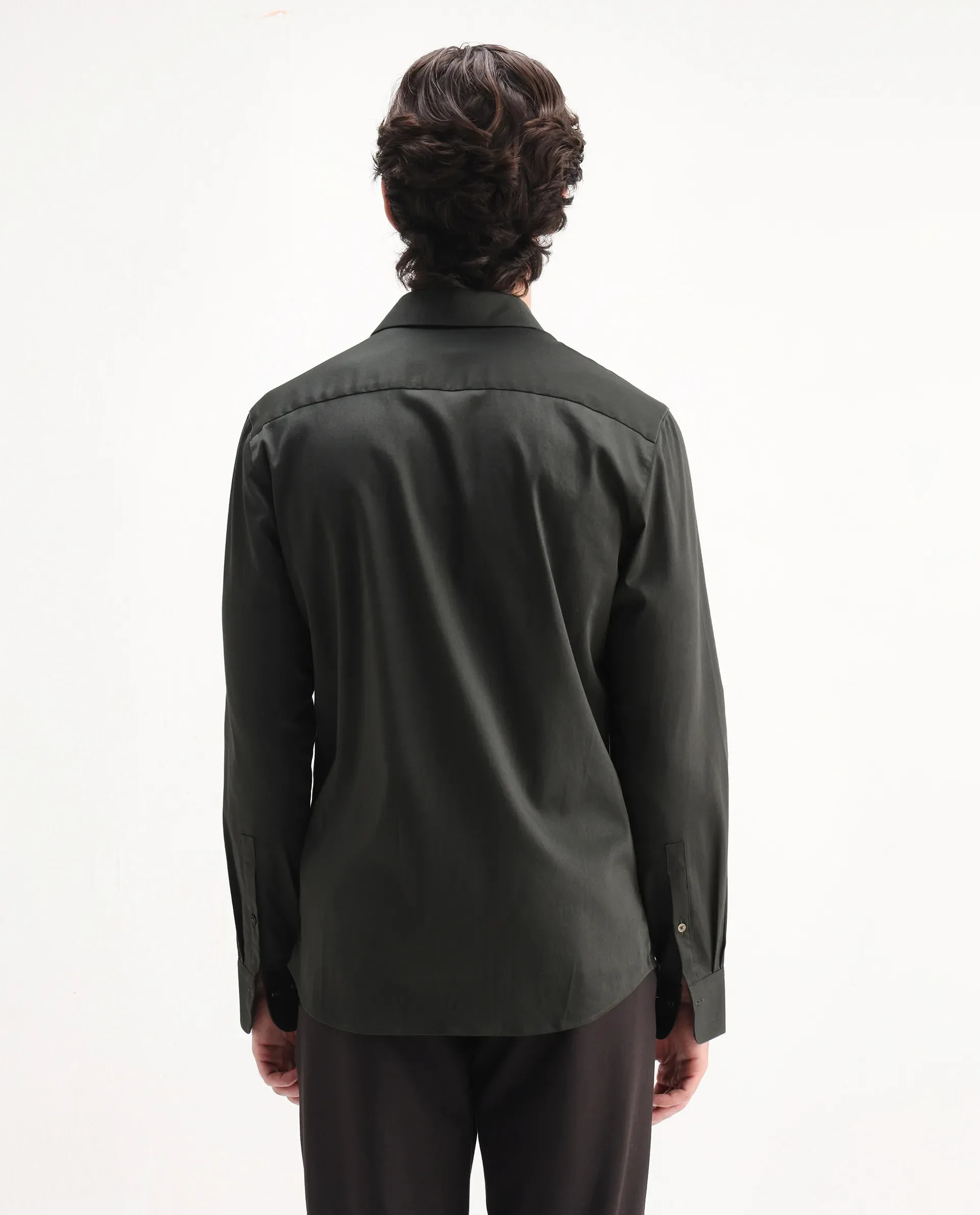 Rare Rabbit Men's Holla-26 Olive Cotton Plain Regular Fit Full Sleeve Collared Shirt - Image 7
