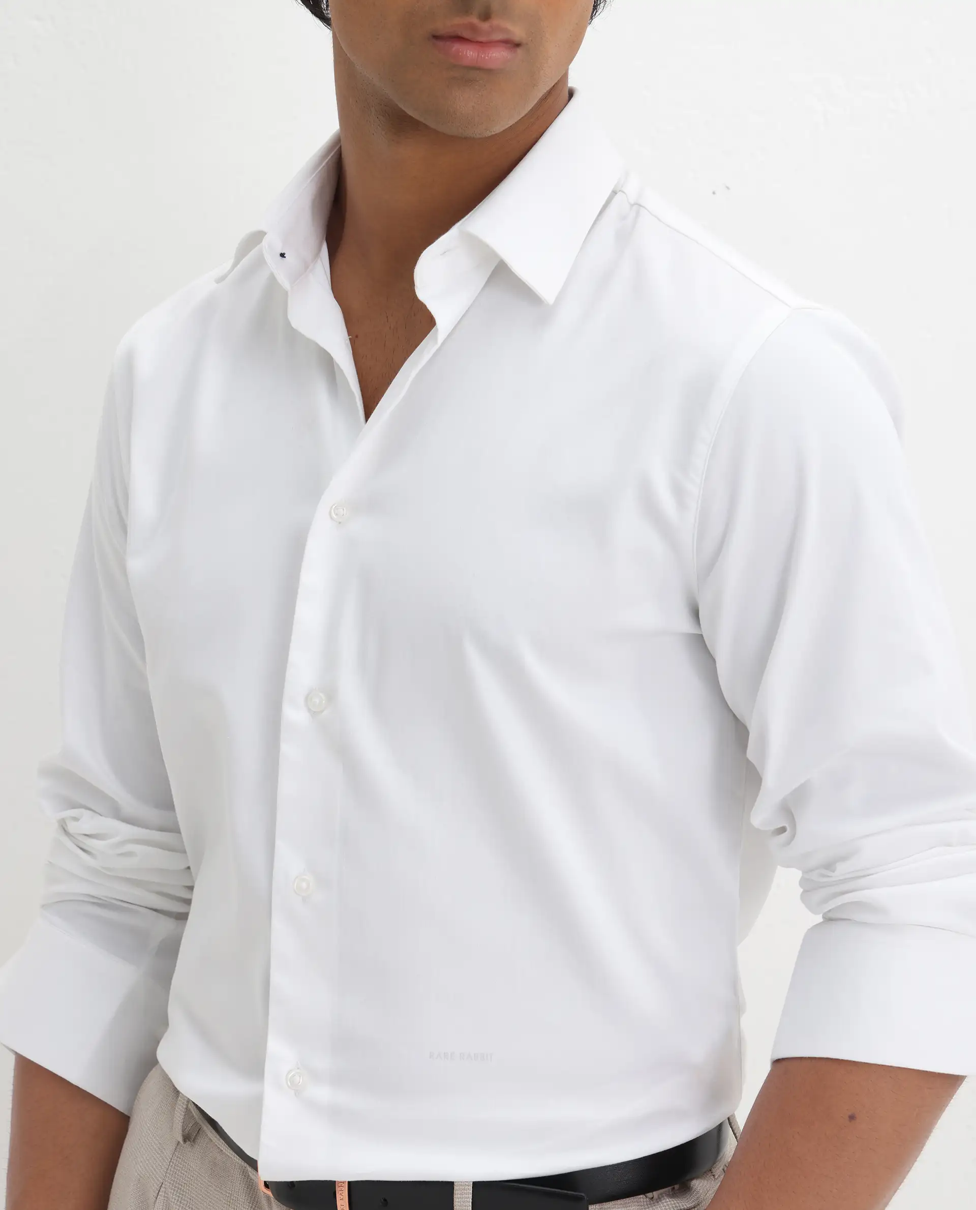 Rare Rabbit Men's Holla-26 White Cotton Plain Regular Fit Full Sleeve Collared Shirt - Image 3