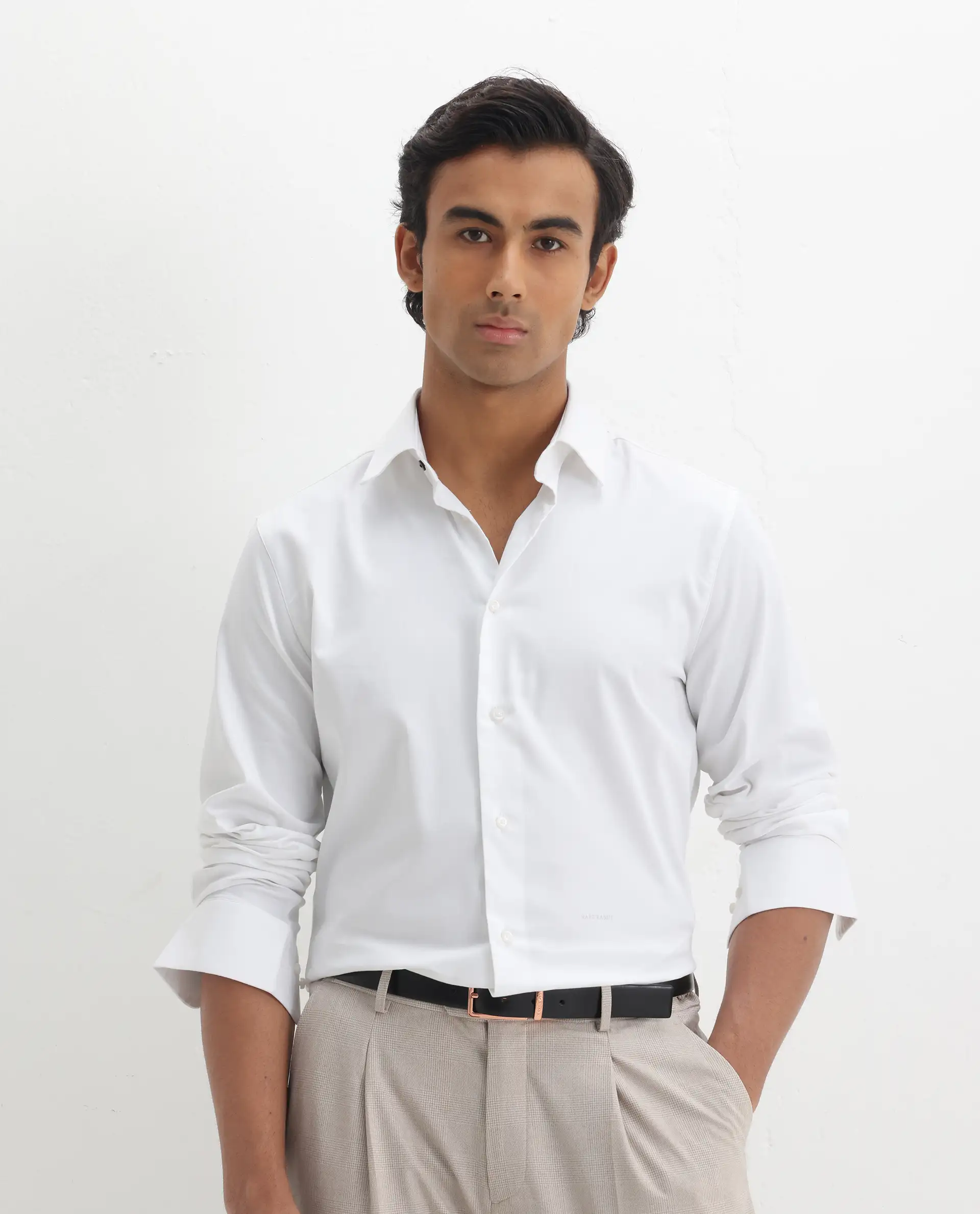 Rare Rabbit Men's Holla-26 White Cotton Plain Regular Fit Full Sleeve Collared Shirt - Image 4