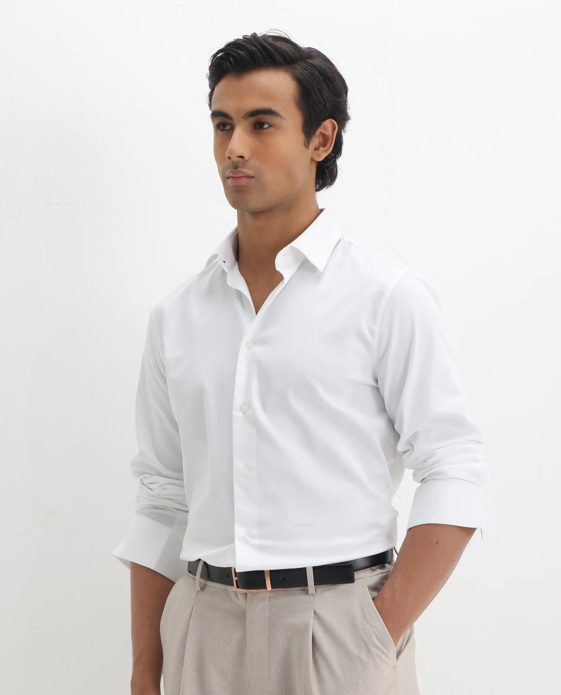 Rare Rabbit Men's Holla-26 White Cotton Plain Regular Fit Full Sleeve Collared Shirt - Image 6