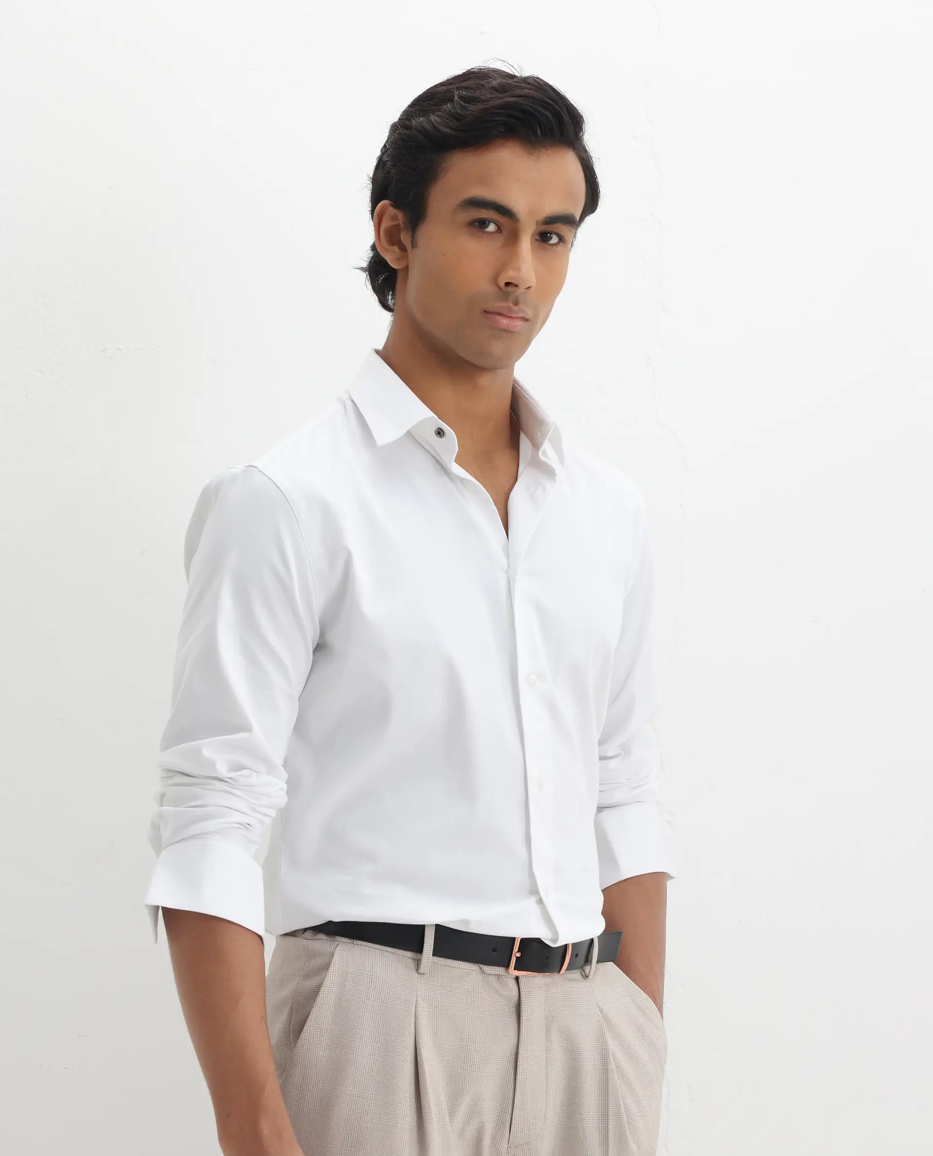 Rare Rabbit Men's Holla-26 White Cotton Plain Regular Fit Full Sleeve Collared Shirt - Image 7