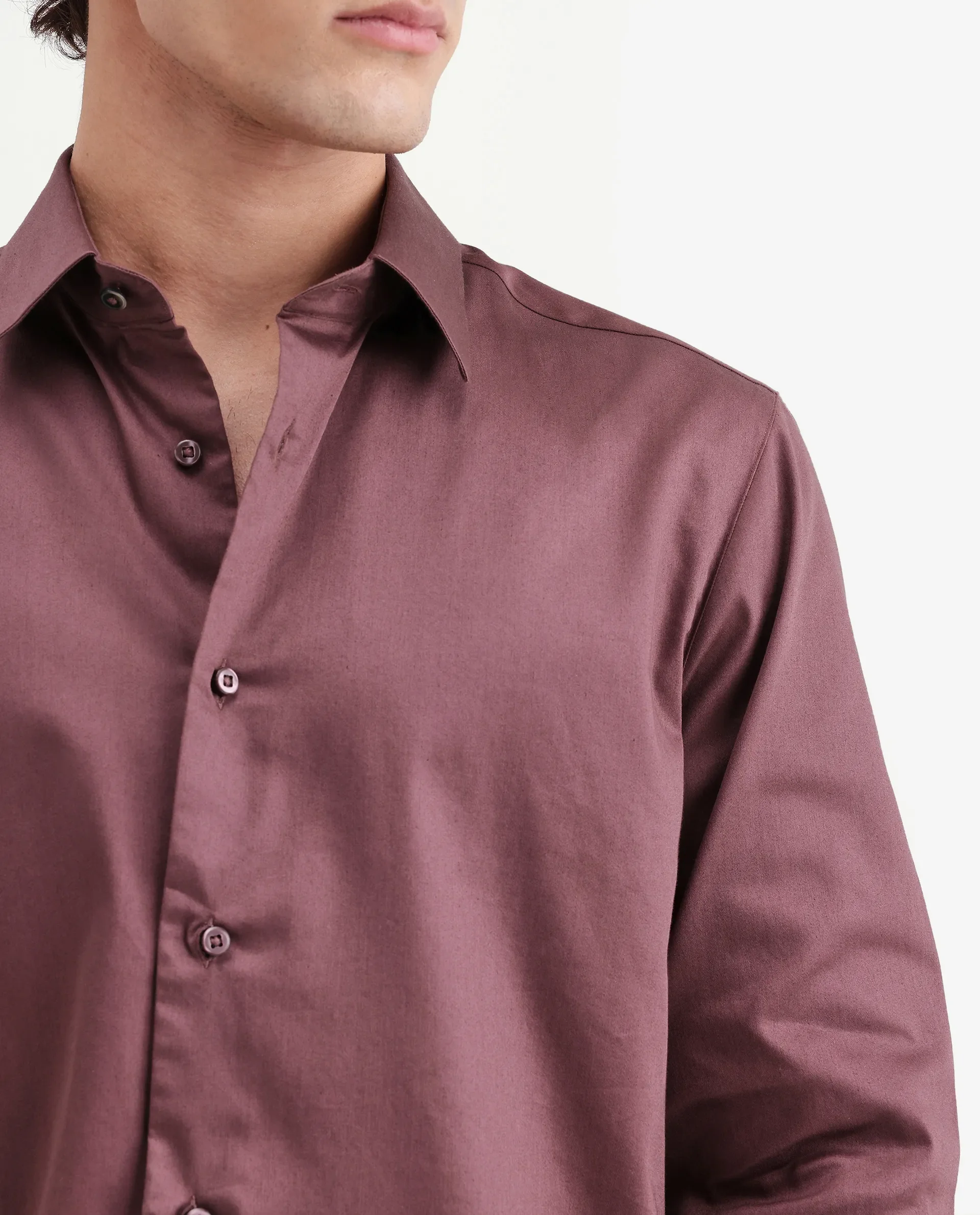 Rare Rabbit Men's Holla-Aw26 Dusky Red Cotton Blend Spread Collar Regular Plain Shirt - Image 5