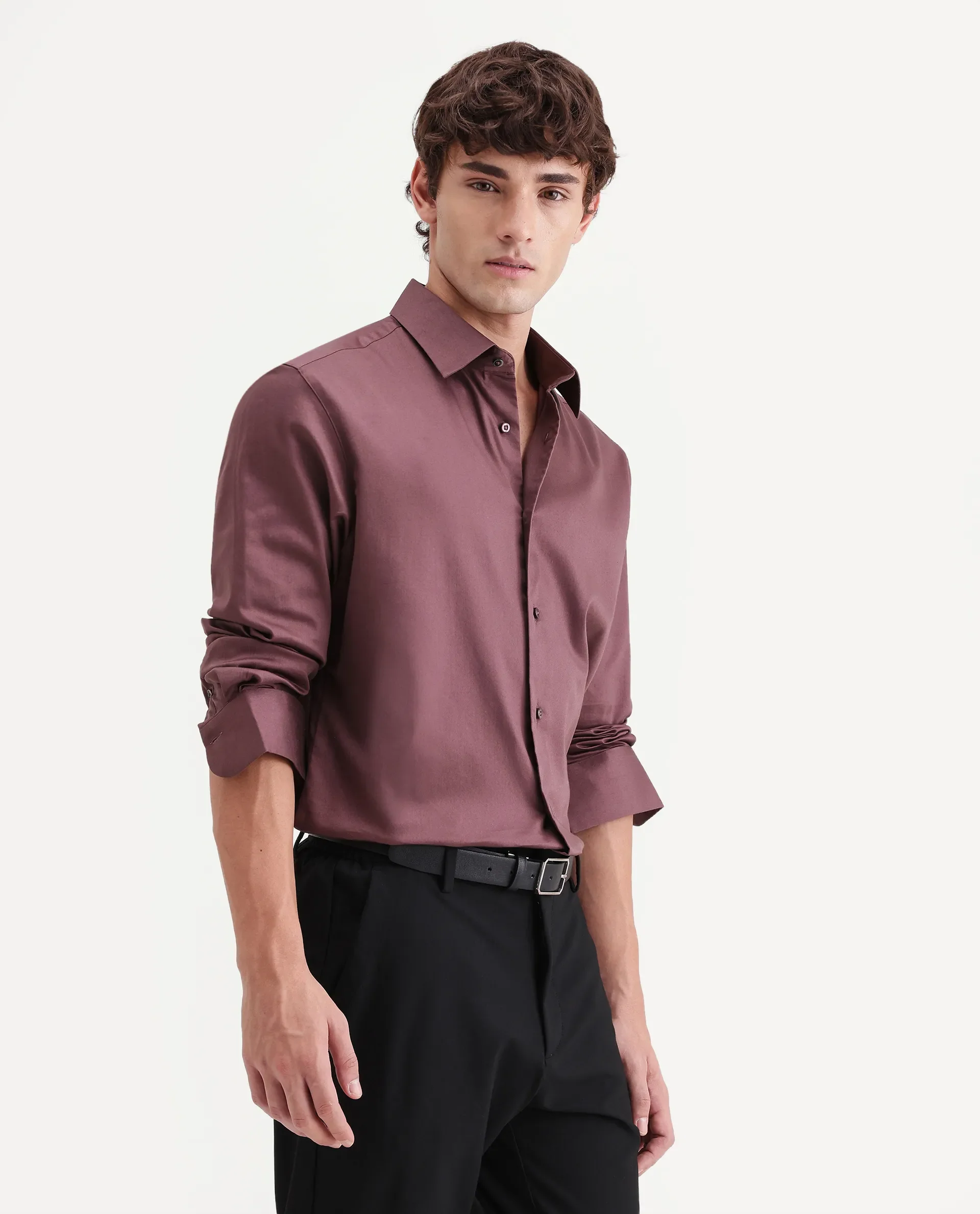 Rare Rabbit Men's Holla-Aw26 Dusky Red Cotton Blend Spread Collar Regular Plain Shirt - Image 6