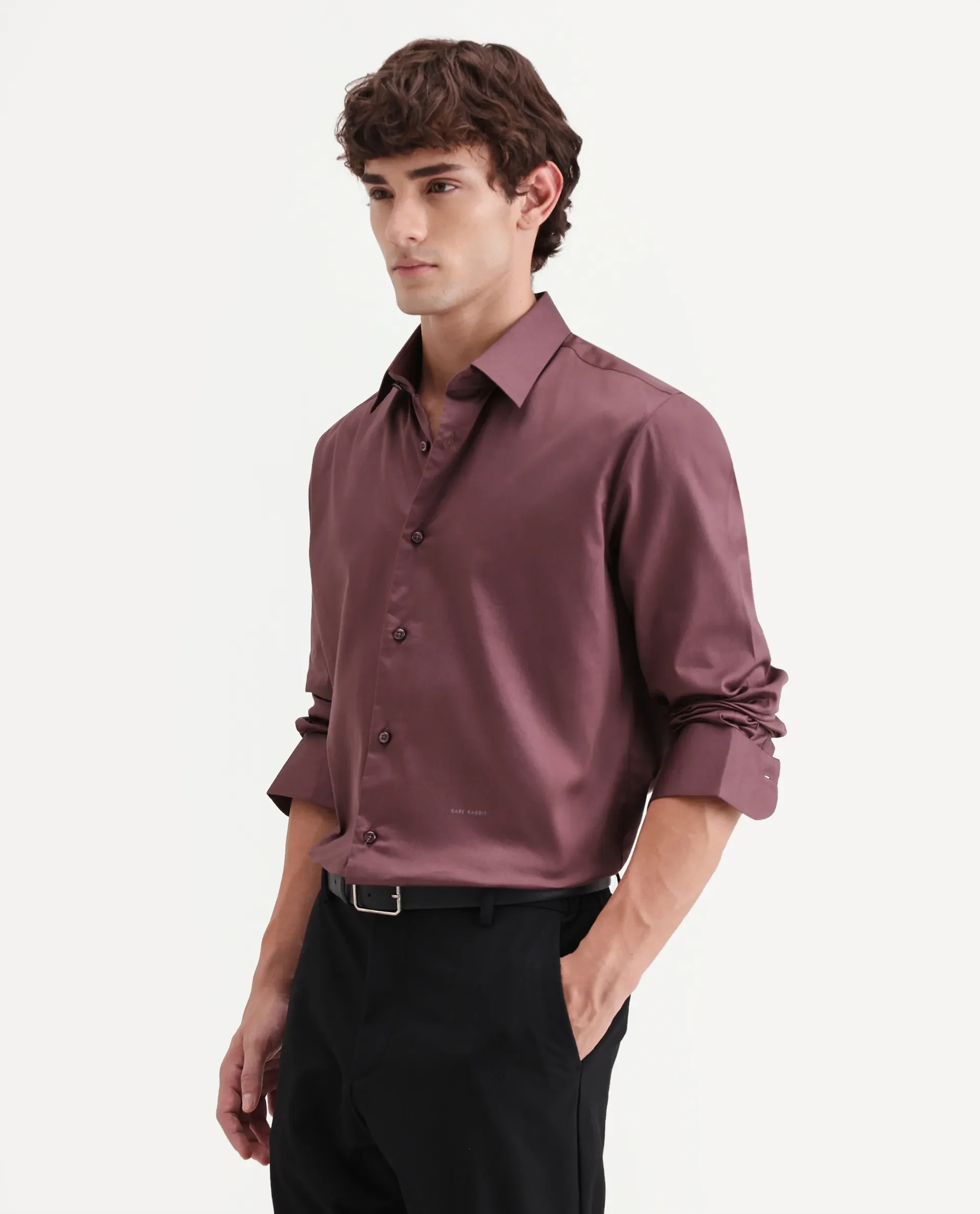 Rare Rabbit Men's Holla-Aw26 Dusky Red Cotton Blend Spread Collar Regular Plain Shirt - Image 7