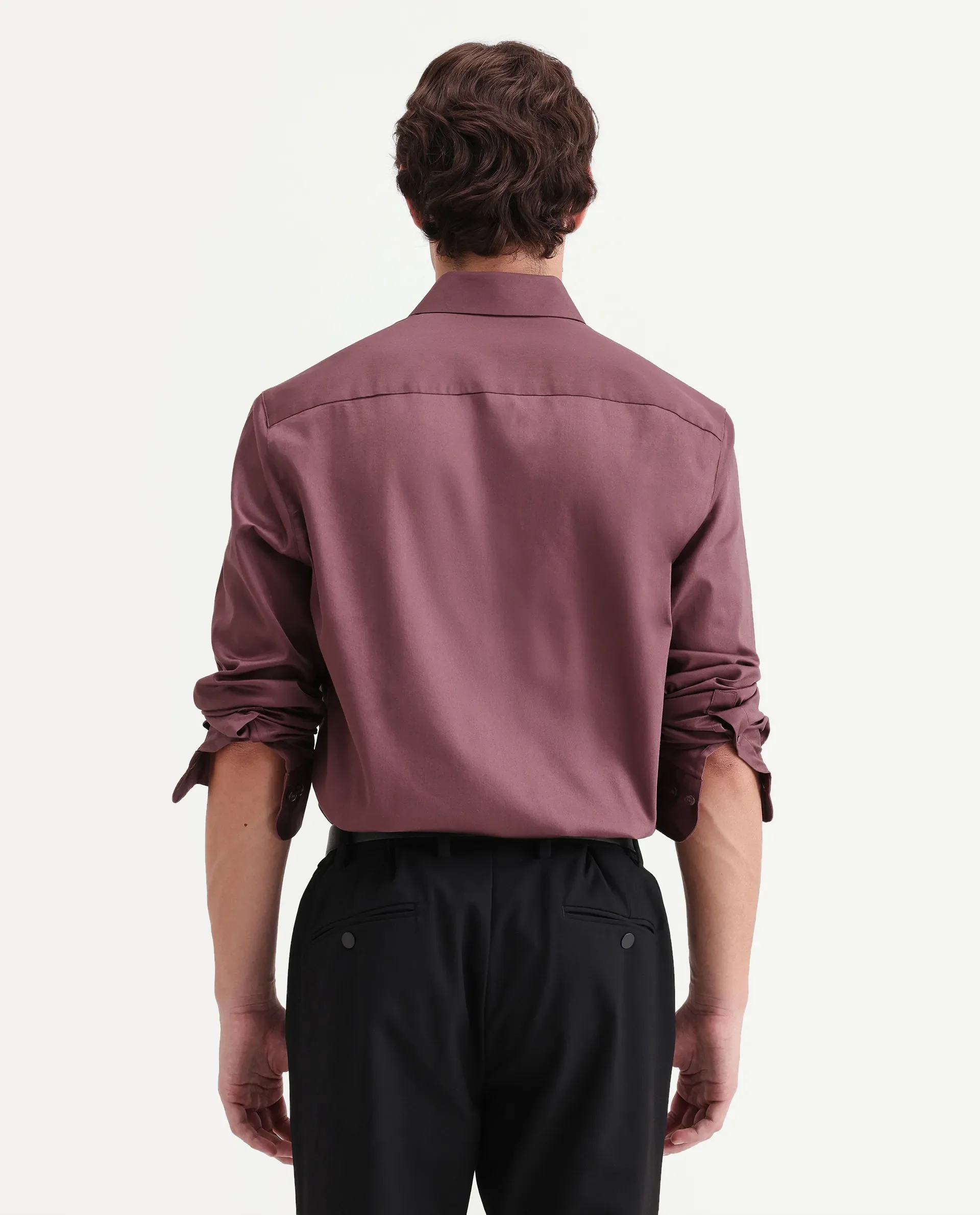 Rare Rabbit Men's Holla-Aw26 Dusky Red Cotton Blend Spread Collar Regular Plain Shirt - Image 8