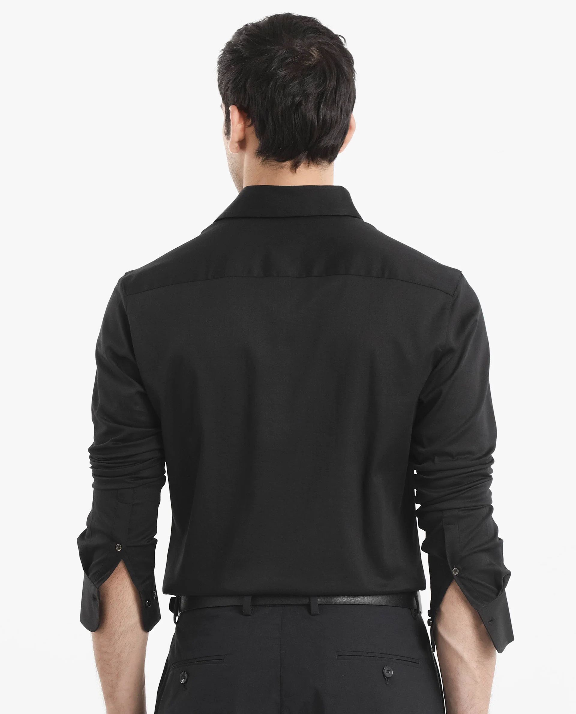 Rare Rabbit Men's Holla Black Satin Plain Regular Fit Full Sleeve Collared Shirt - Image 7