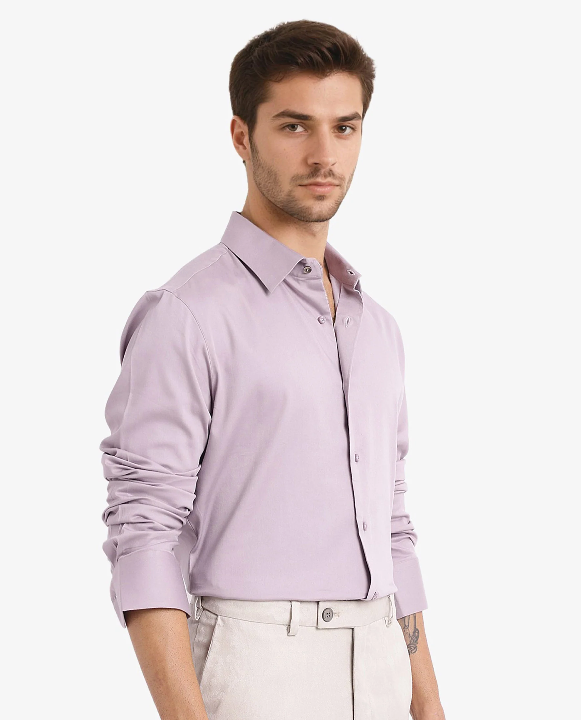 Rare Rabbit Men's Holla Dusky Pink Satin Plain Regular Fit Full Sleeve Collared Shirt - Image 4