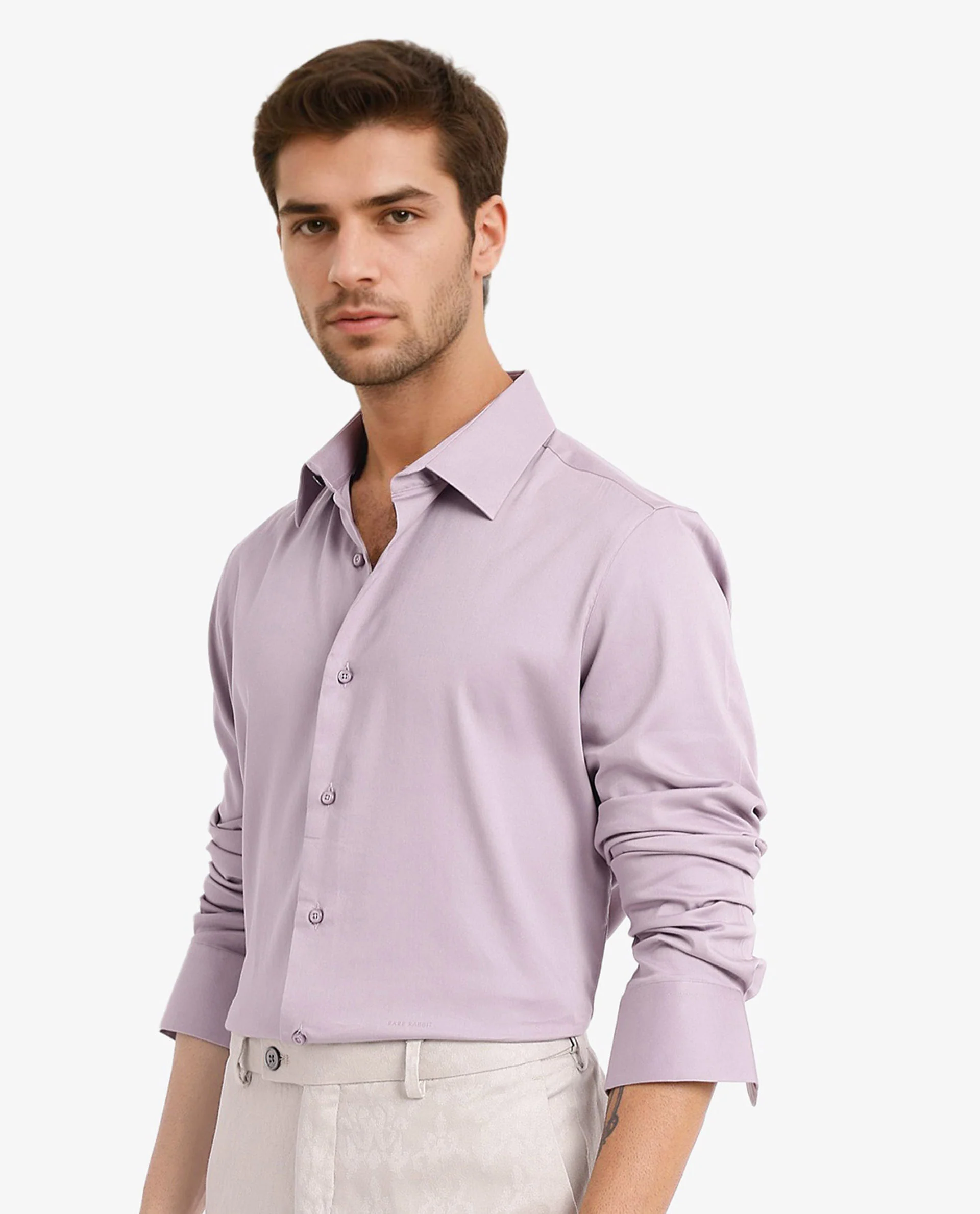 Rare Rabbit Men's Holla Dusky Pink Satin Plain Regular Fit Full Sleeve Collared Shirt - Image 6