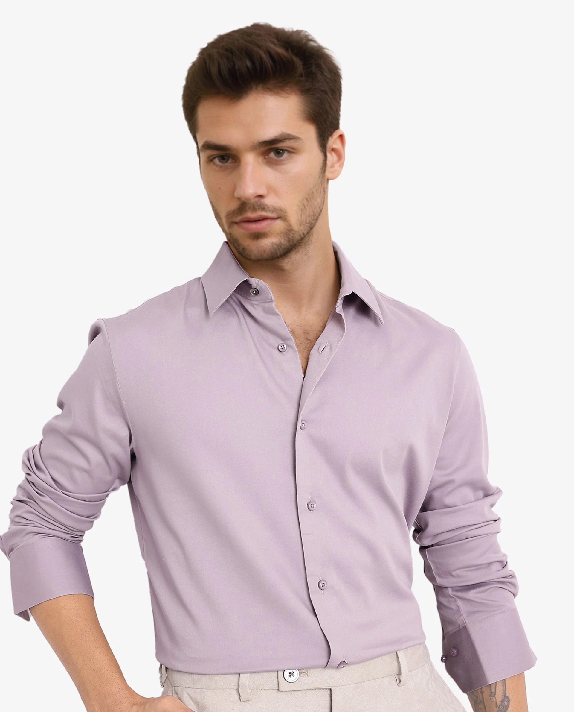 Rare Rabbit Men's Holla Dusky Pink Satin Plain Regular Fit Full Sleeve Collared Shirt - Image 7