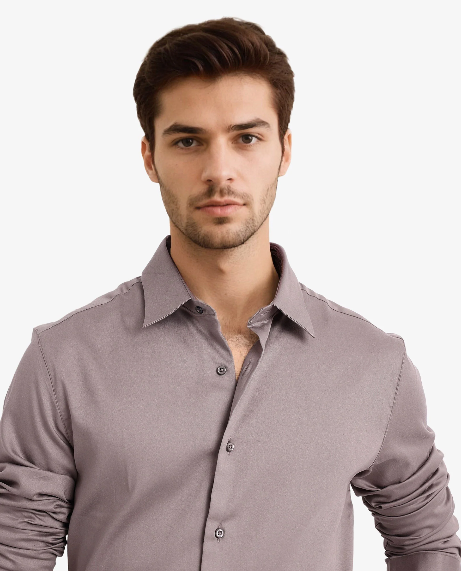 Rare Rabbit Men's Holla Grey Satin Plain Regular Fit Full Sleeve Collared Shirt - Image 2