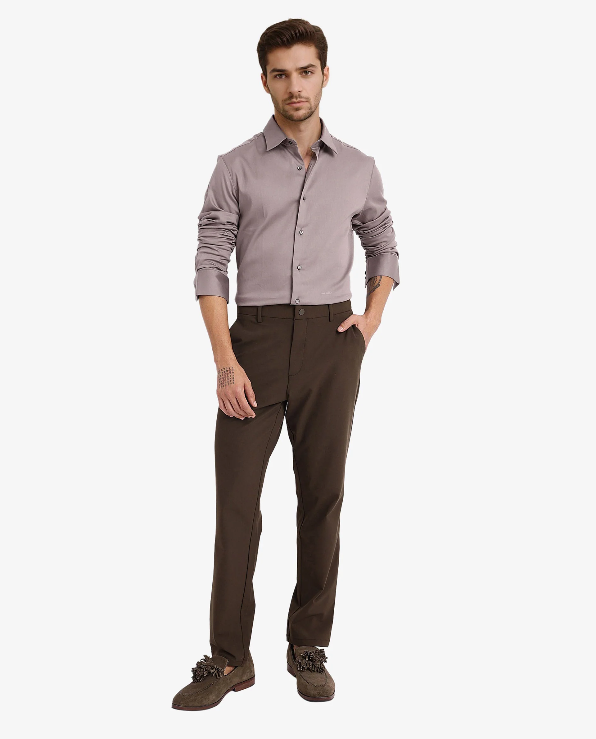 Rare Rabbit Men's Holla Grey Satin Plain Regular Fit Full Sleeve Collared Shirt - Image 3
