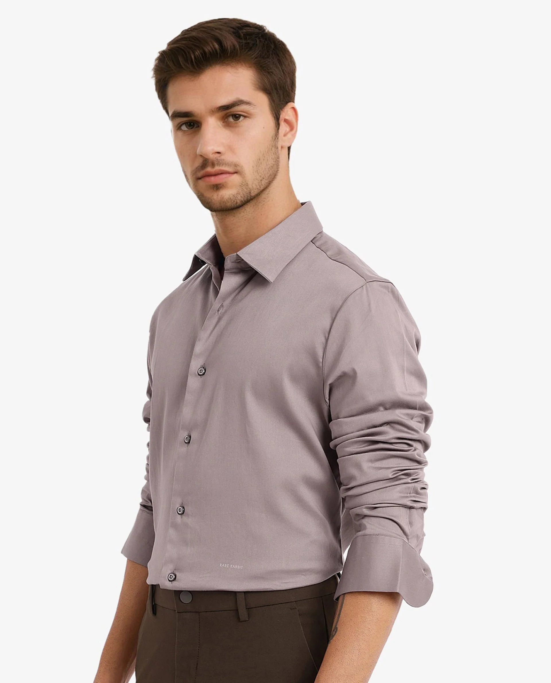 Rare Rabbit Men's Holla Grey Satin Plain Regular Fit Full Sleeve Collared Shirt - Image 5