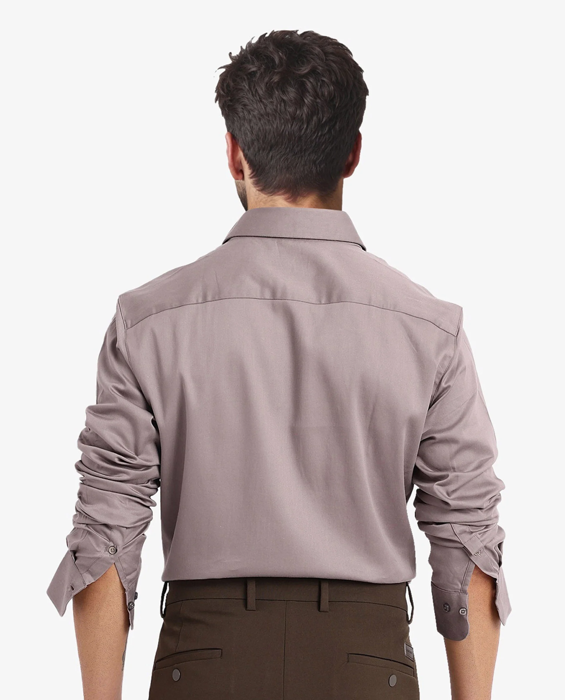 Rare Rabbit Men's Holla Grey Satin Plain Regular Fit Full Sleeve Collared Shirt - Image 6