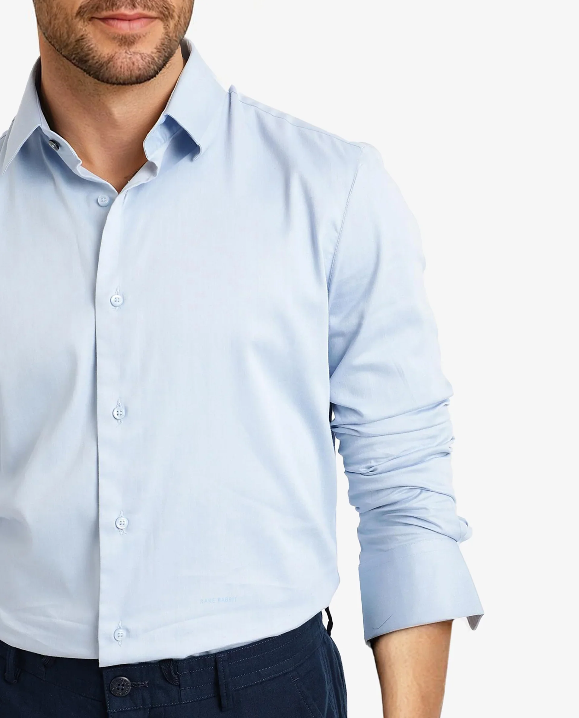 Rare Rabbit Men's Holla Light Blue Satin Plain Regular Fit Full Sleeve Collared Shirt - Image 3