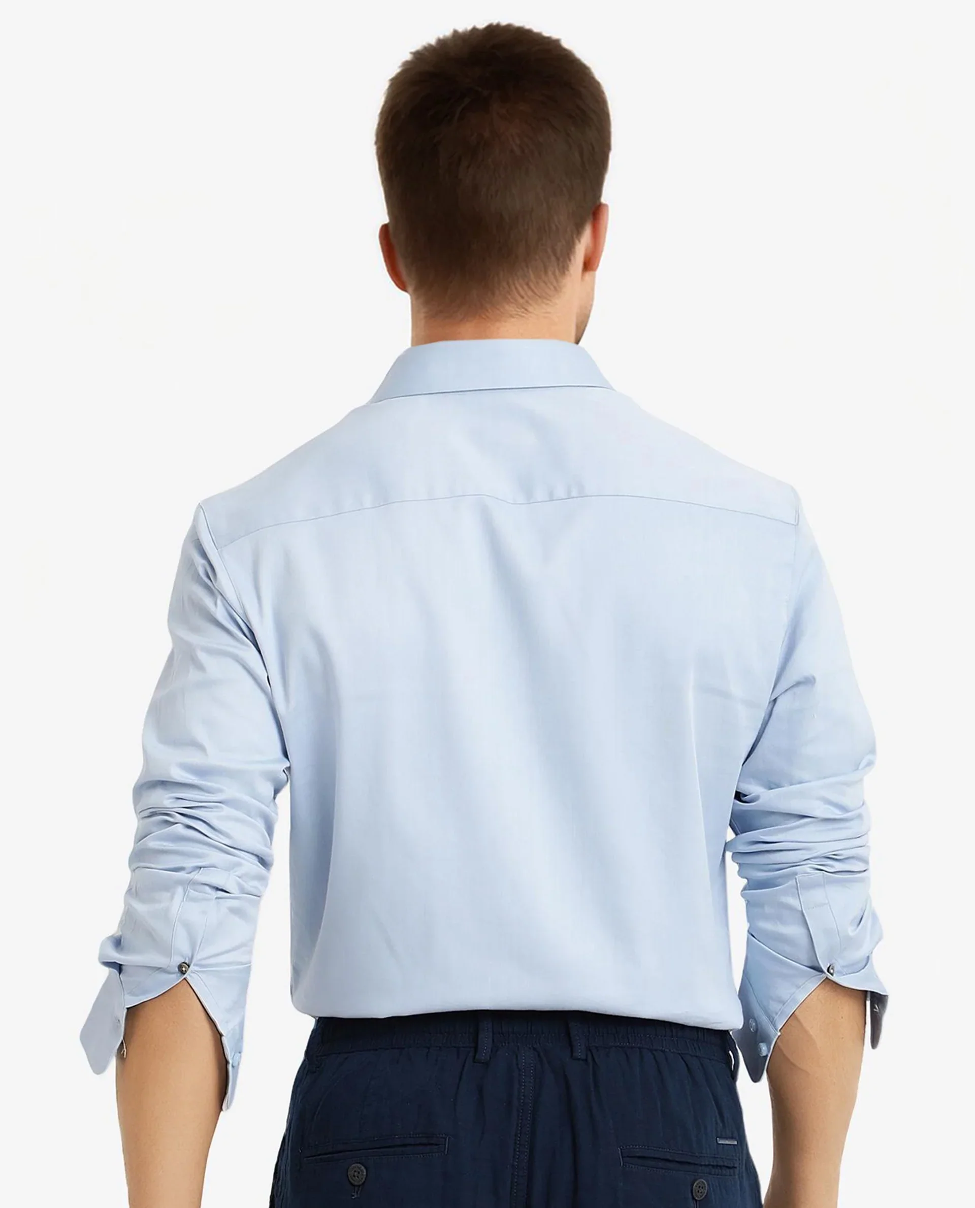 Rare Rabbit Men's Holla Light Blue Satin Plain Regular Fit Full Sleeve Collared Shirt - Image 4
