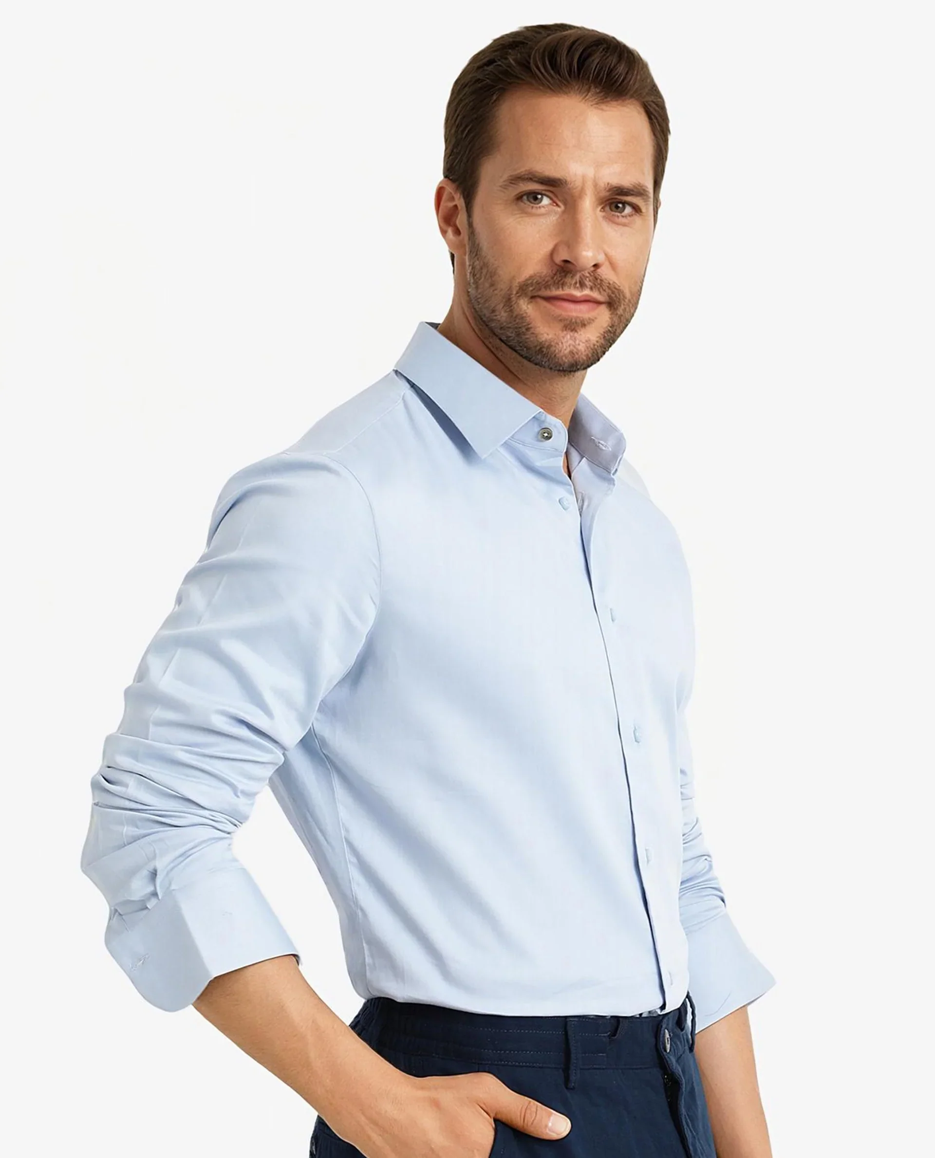 Rare Rabbit Men's Holla Light Blue Satin Plain Regular Fit Full Sleeve Collared Shirt - Image 5