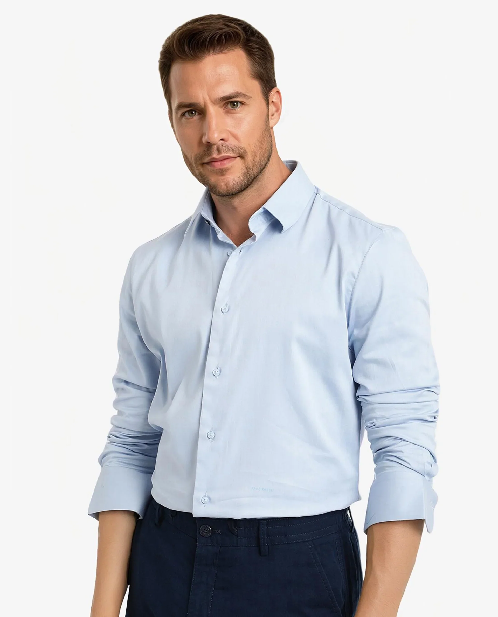 Rare Rabbit Men's Holla Light Blue Satin Plain Regular Fit Full Sleeve Collared Shirt - Image 7