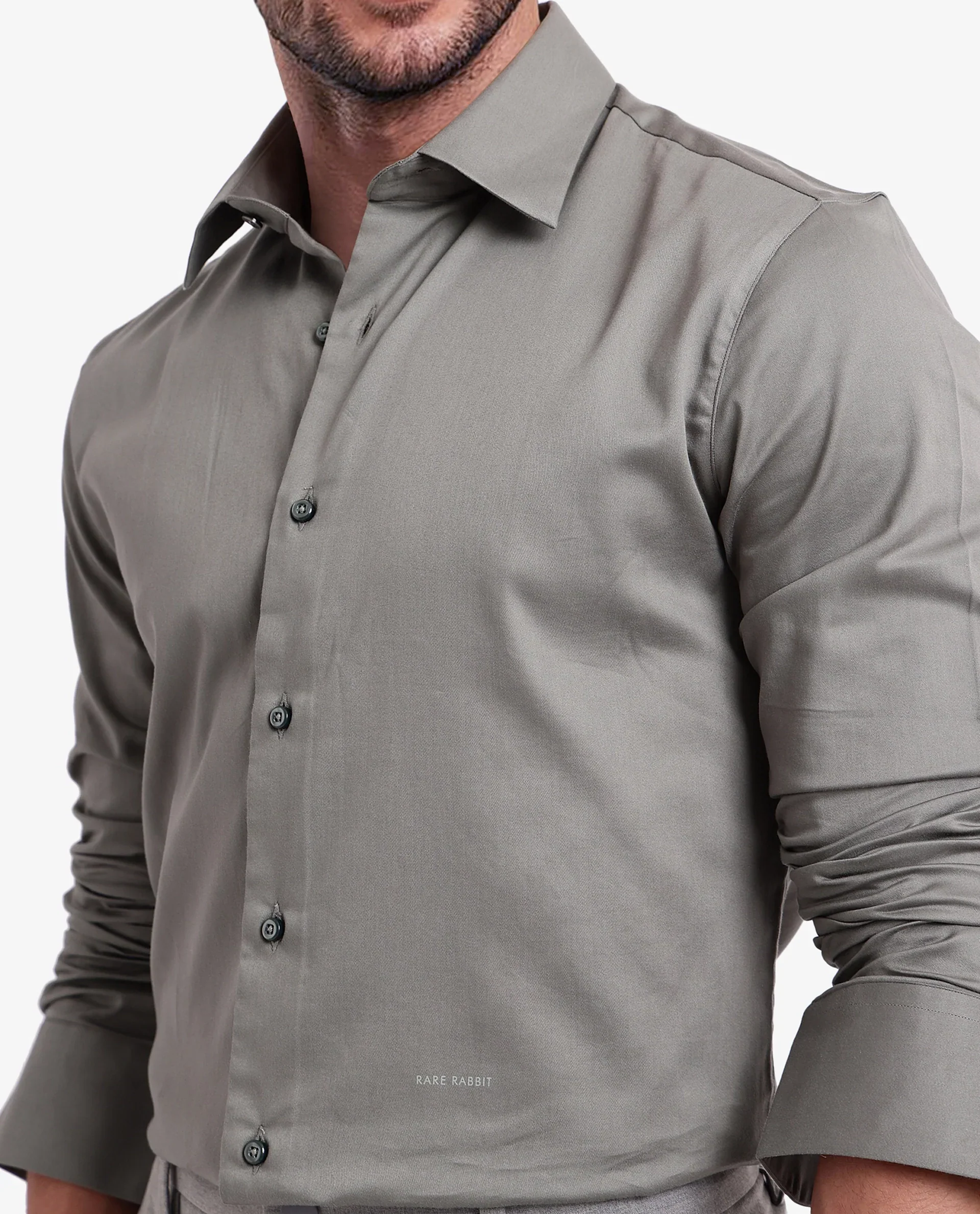 Rare Rabbit Men's Holla Olive Satin Plain Regular Fit Full Sleeve Collared Shirt - Image 3