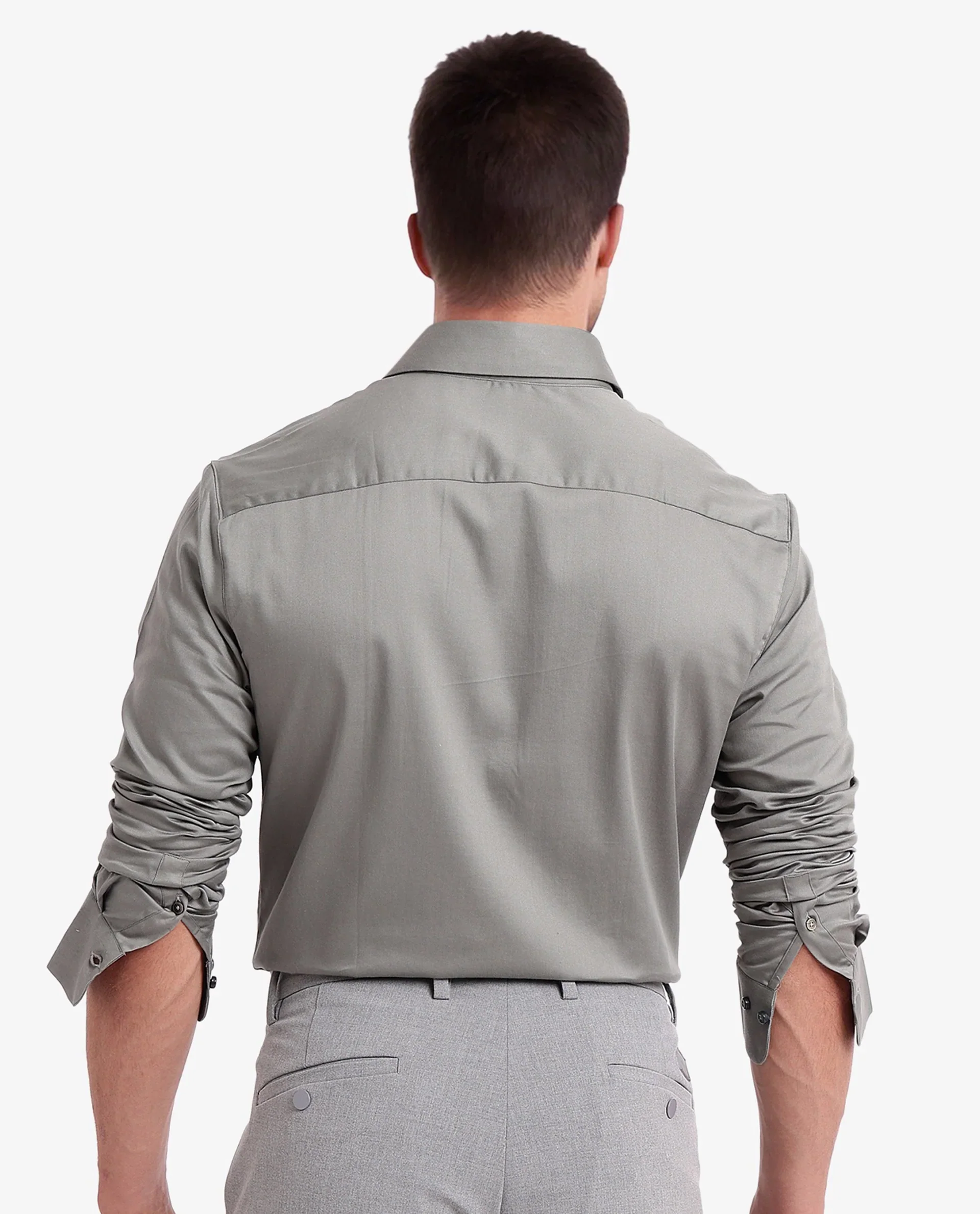 Rare Rabbit Men's Holla Olive Satin Plain Regular Fit Full Sleeve Collared Shirt - Image 4