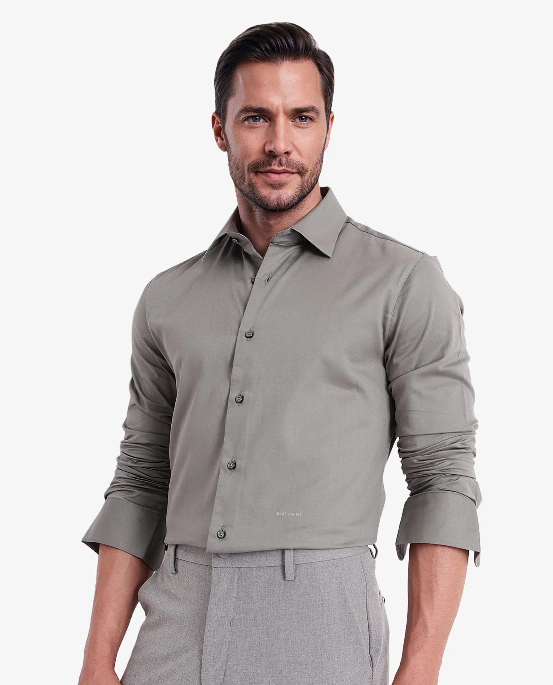 Rare Rabbit Men's Holla Olive Satin Plain Regular Fit Full Sleeve Collared Shirt - Image 5