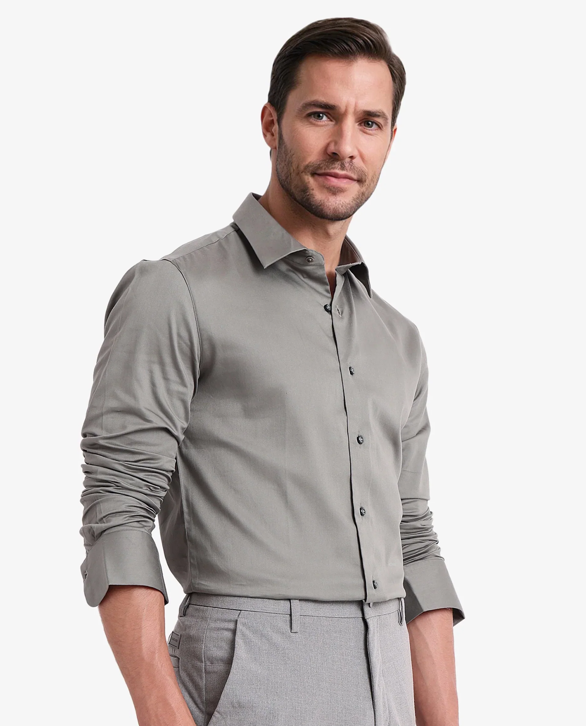 Rare Rabbit Men's Holla Olive Satin Plain Regular Fit Full Sleeve Collared Shirt - Image 7