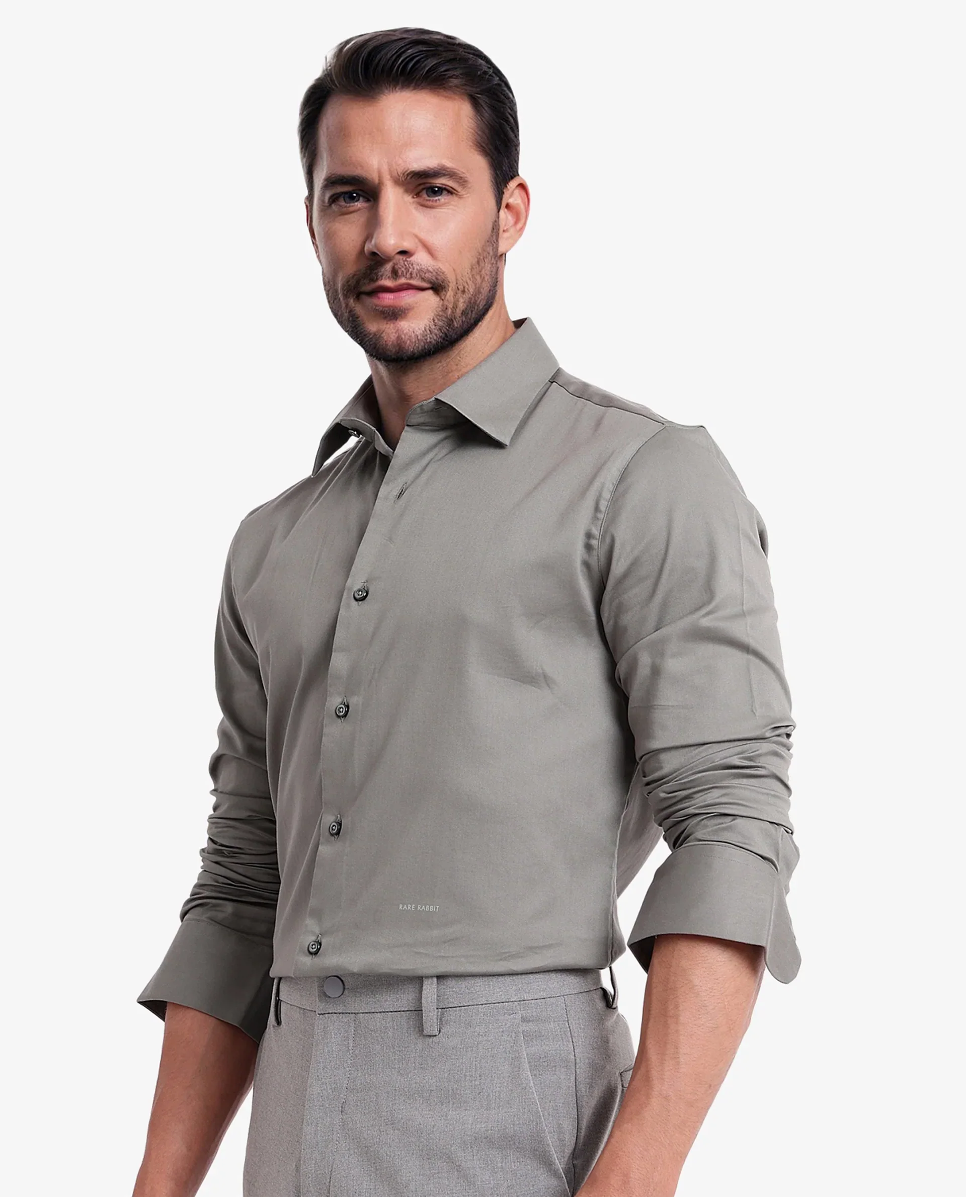 Rare Rabbit Men's Holla Olive Satin Plain Regular Fit Full Sleeve Collared Shirt - Image 8