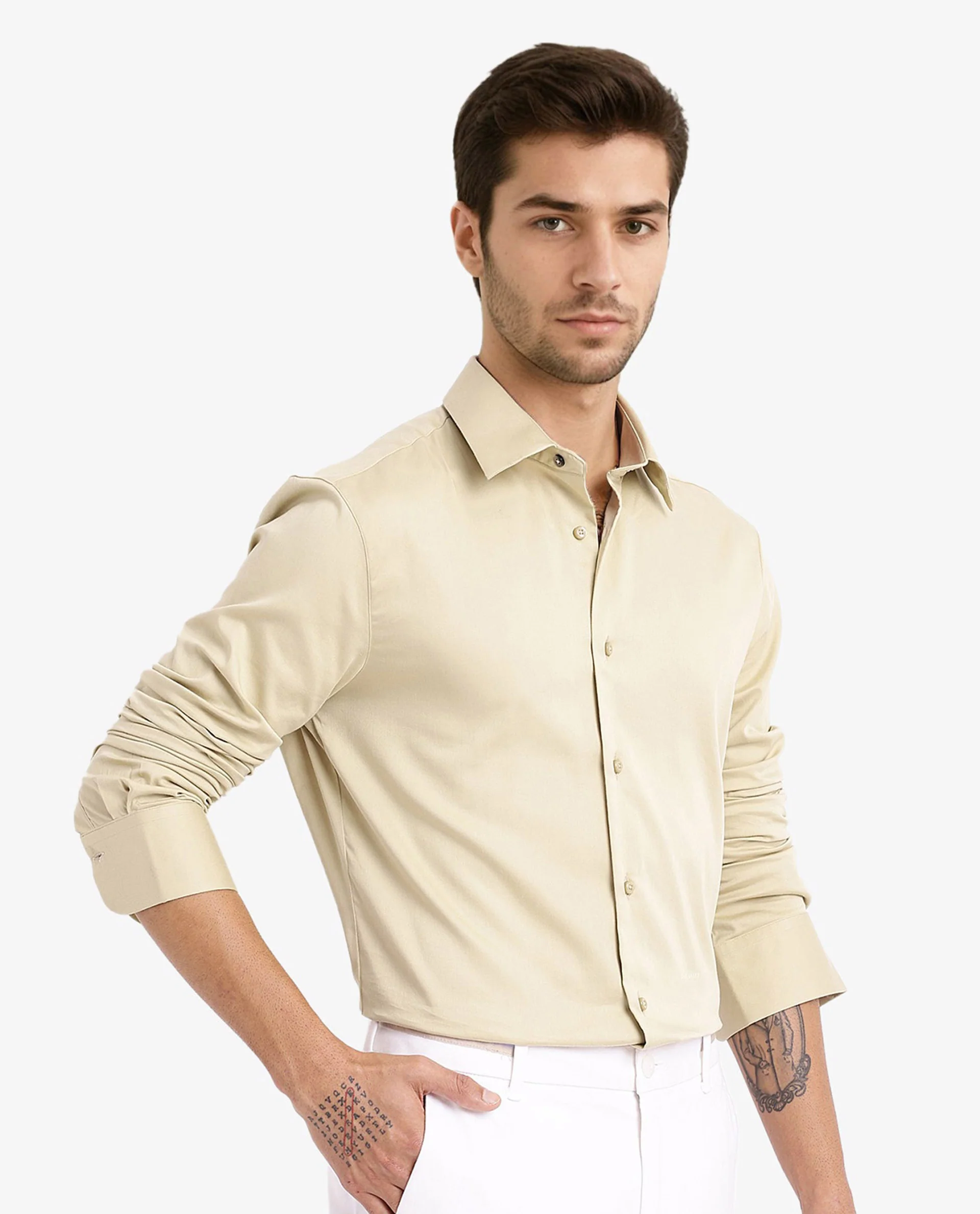 Rare Rabbit Men's Holla Pastel Green Satin Plain Regular Fit Full Sleeve Collared Shirt - Image 5