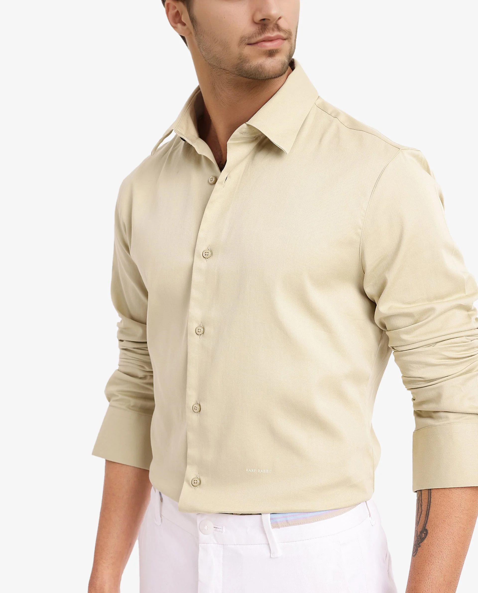 Rare Rabbit Men's Holla Pastel Green Satin Plain Regular Fit Full Sleeve Collared Shirt - Image 6