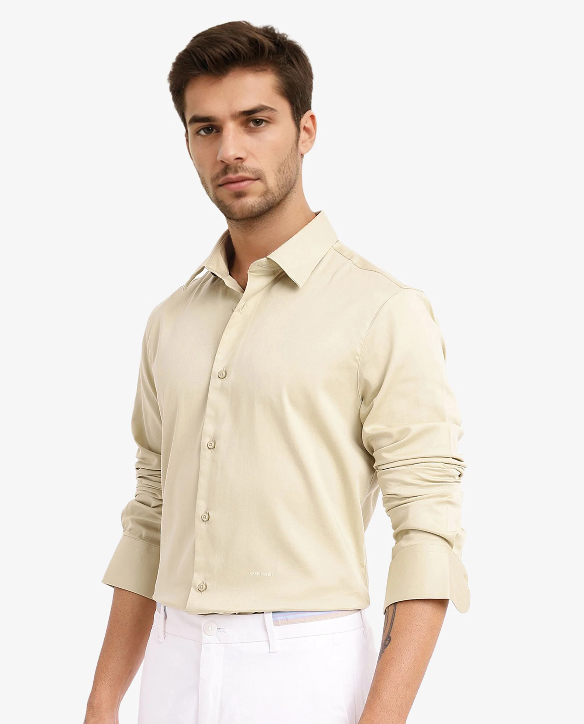 Rare Rabbit Men's Holla Pastel Green Satin Plain Regular Fit Full Sleeve Collared Shirt - Image 7