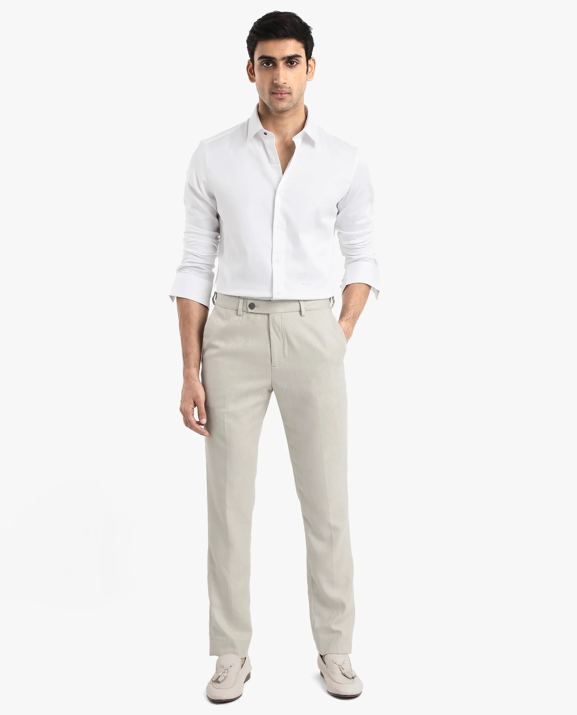 Rare Rabbit Men's Holla White Satin Plain Regular Fit Full Sleeve Collared Shirt - Image 2