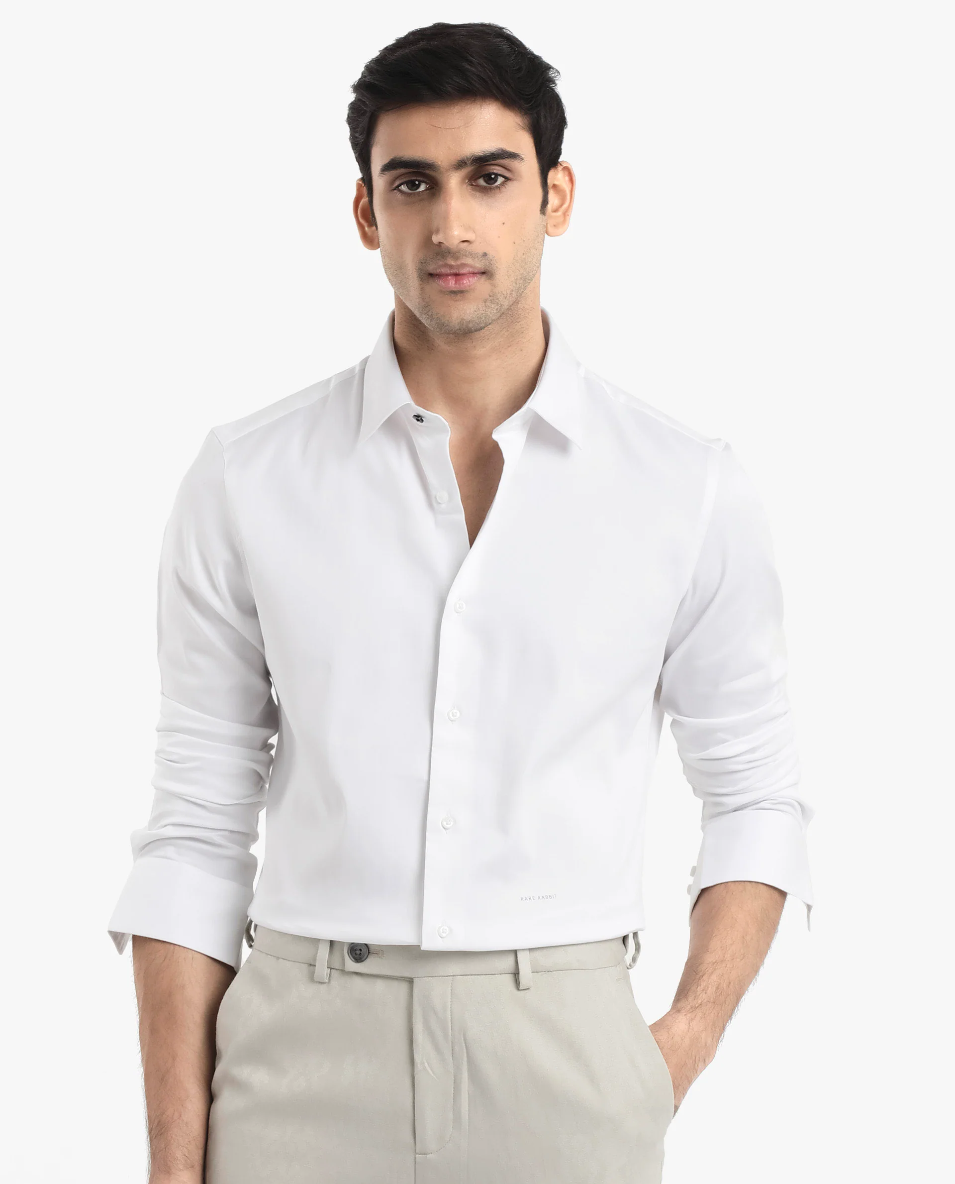 Rare Rabbit Men's Holla White Satin Plain Regular Fit Full Sleeve Collared Shirt - Image 3