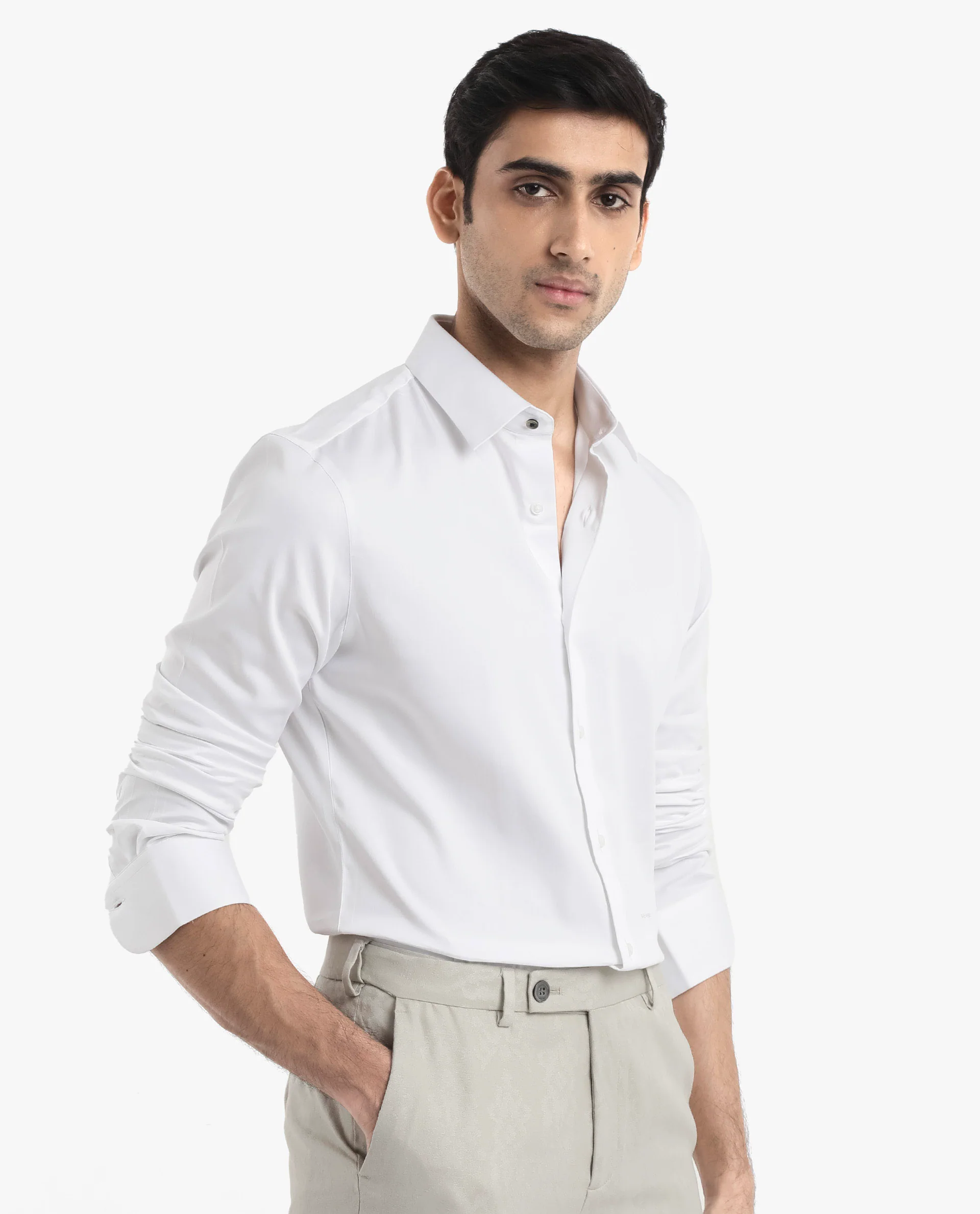 Rare Rabbit Men's Holla White Satin Plain Regular Fit Full Sleeve Collared Shirt - Image 6