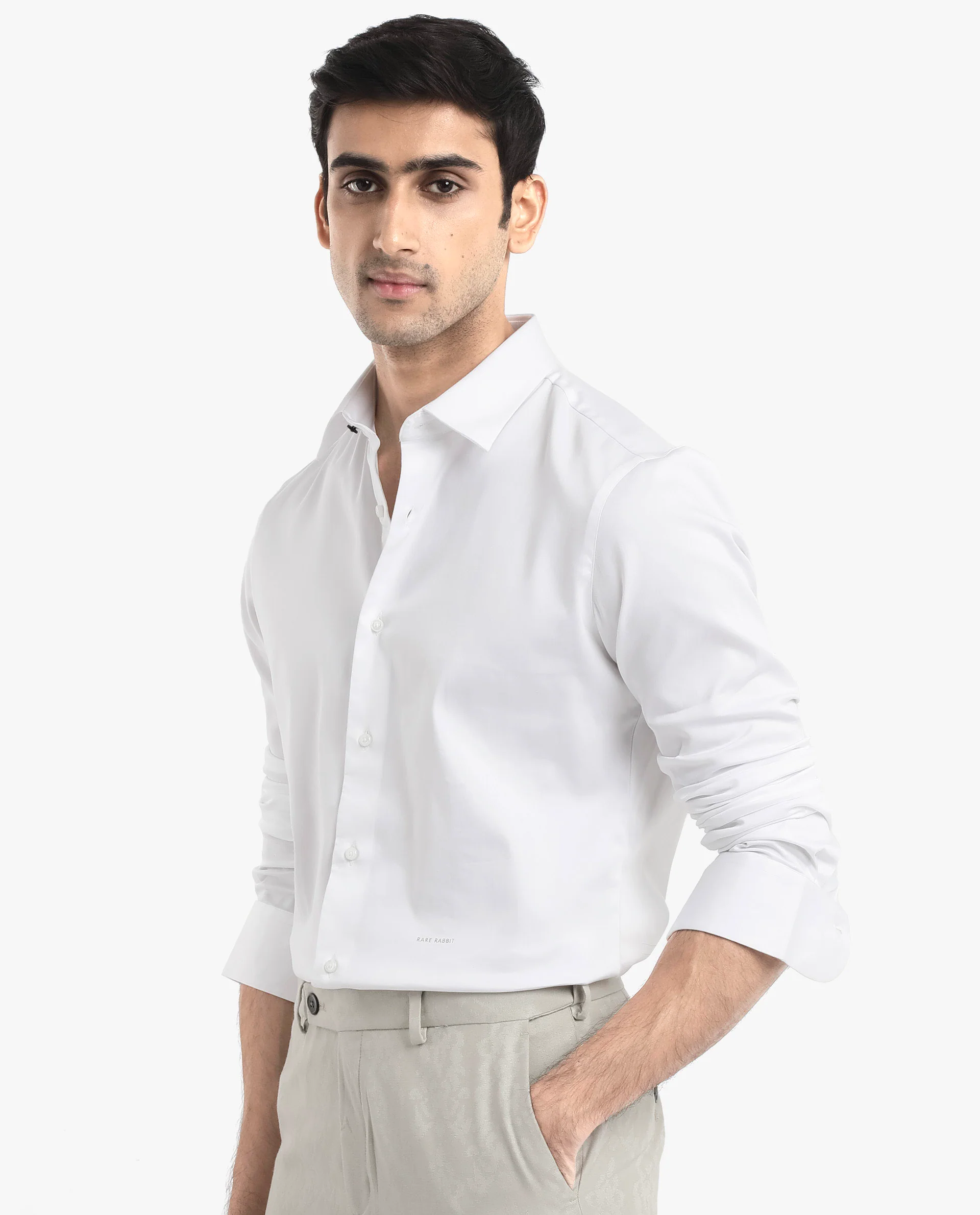 Rare Rabbit Men's Holla White Satin Plain Regular Fit Full Sleeve Collared Shirt - Image 8