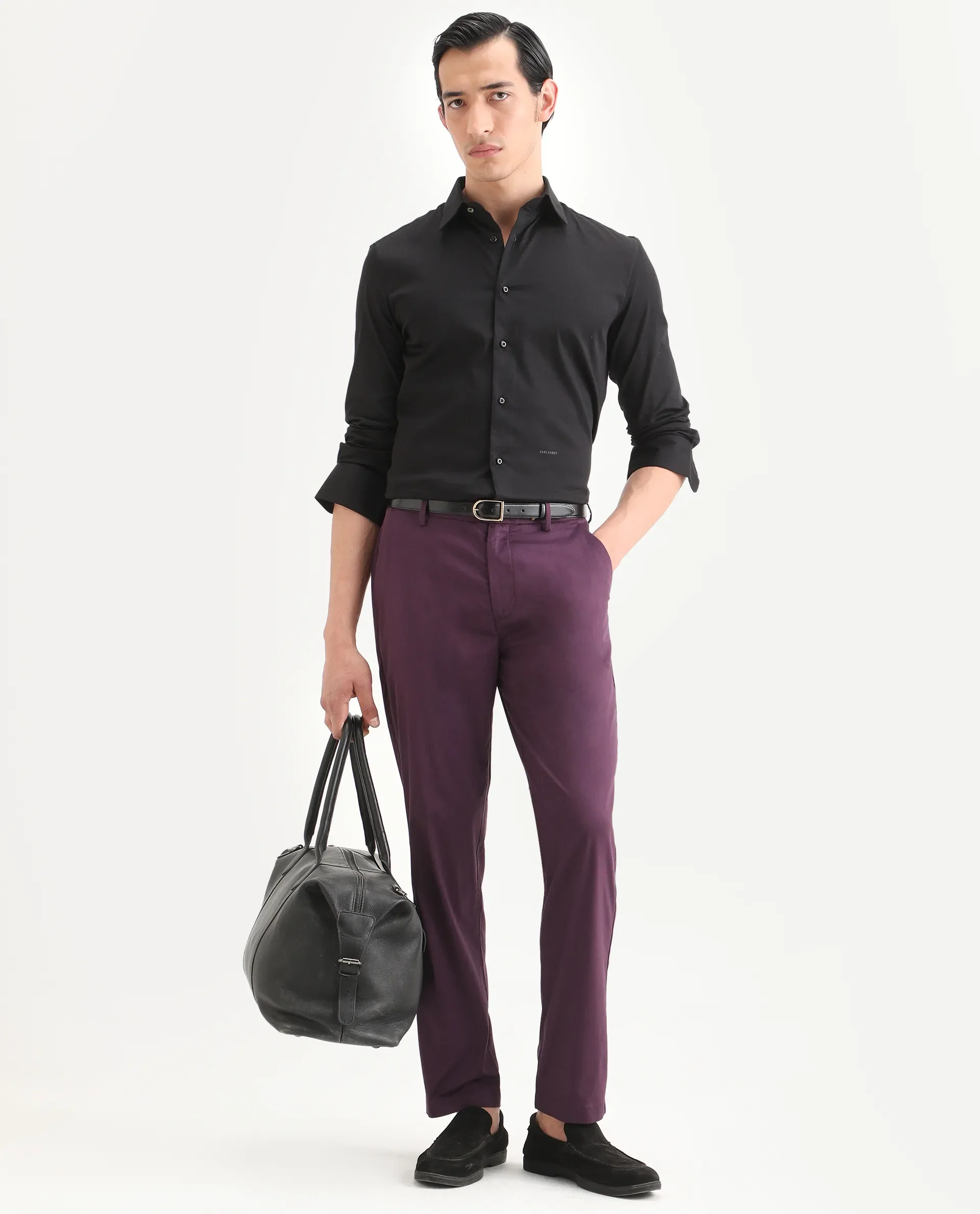Rare Rabbit Men's Holla-Ss26 Black Cotton Blend Fabric Full Sleeve Spread Collar Regular Fit Plain Shirt - Image 2
