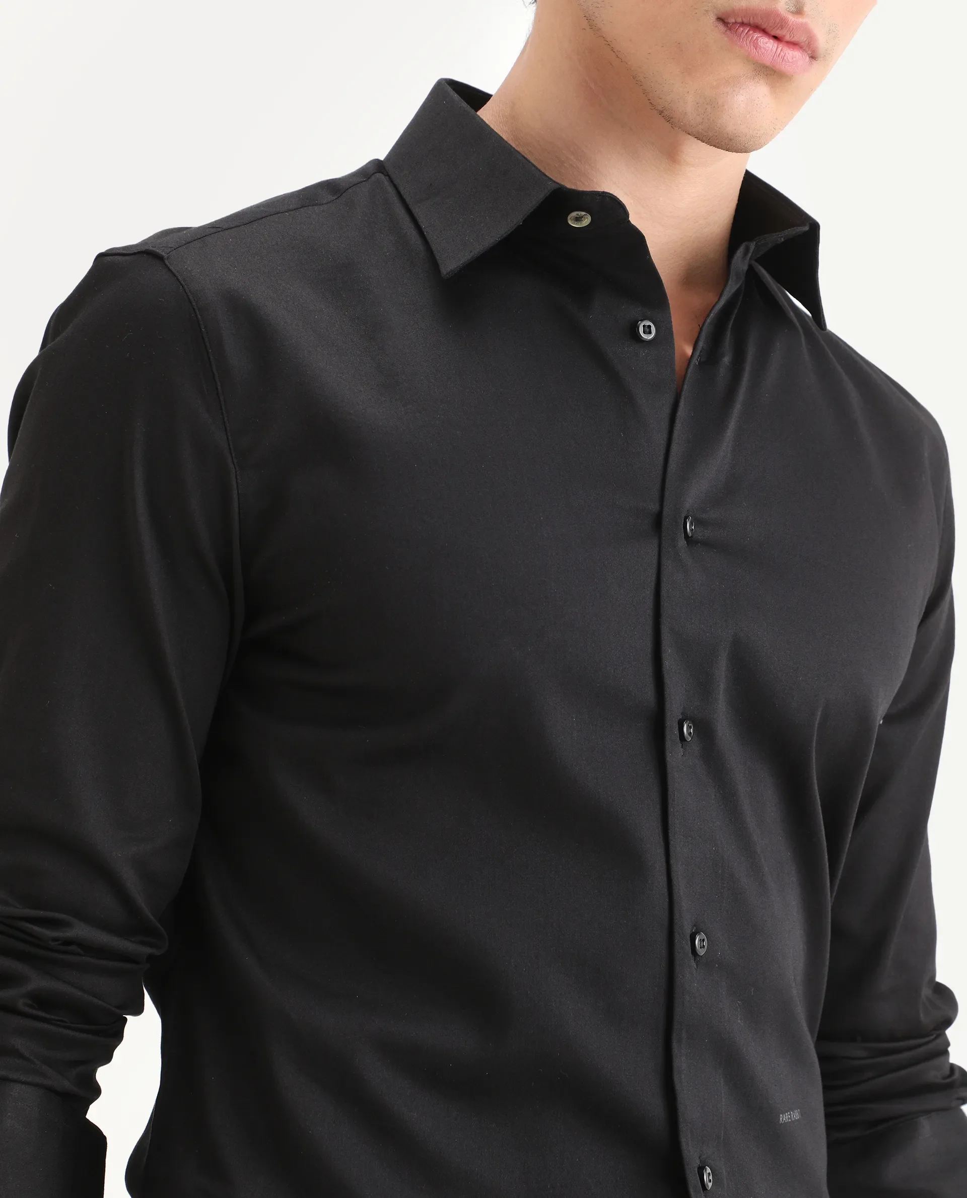 Rare Rabbit Men's Holla-Ss26 Black Cotton Blend Fabric Full Sleeve Spread Collar Regular Fit Plain Shirt - Image 3