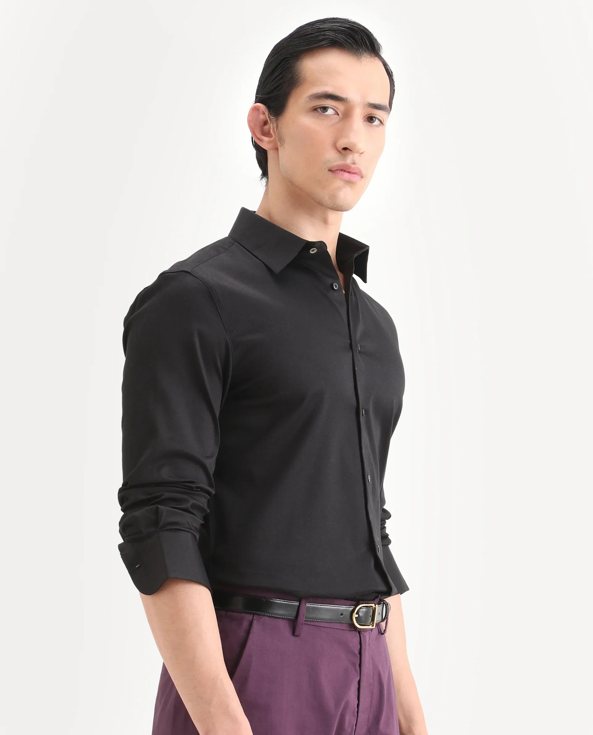 Rare Rabbit Men's Holla-Ss26 Black Cotton Blend Fabric Full Sleeve Spread Collar Regular Fit Plain Shirt - Image 6