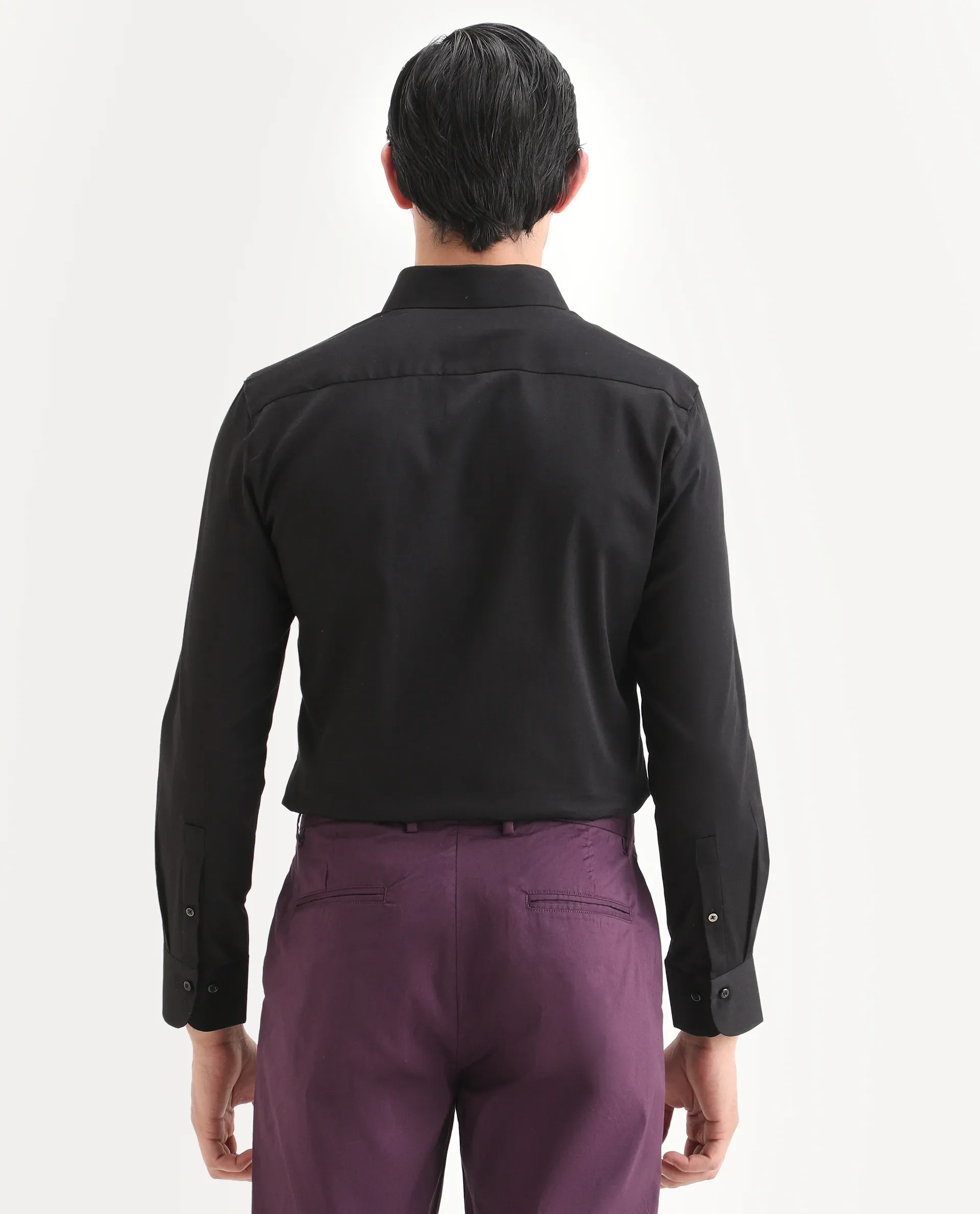 Rare Rabbit Men's Holla-Ss26 Black Cotton Blend Fabric Full Sleeve Spread Collar Regular Fit Plain Shirt - Image 7