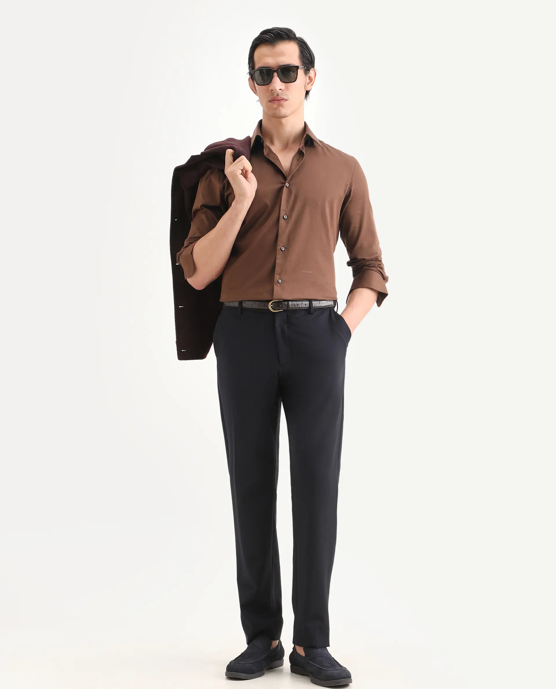 Rare Rabbit Men's Holla-Ss26 Brown Cotton Blend Fabric Full Sleeve Spread Collar Regular Fit Plain Shirt - Image 2