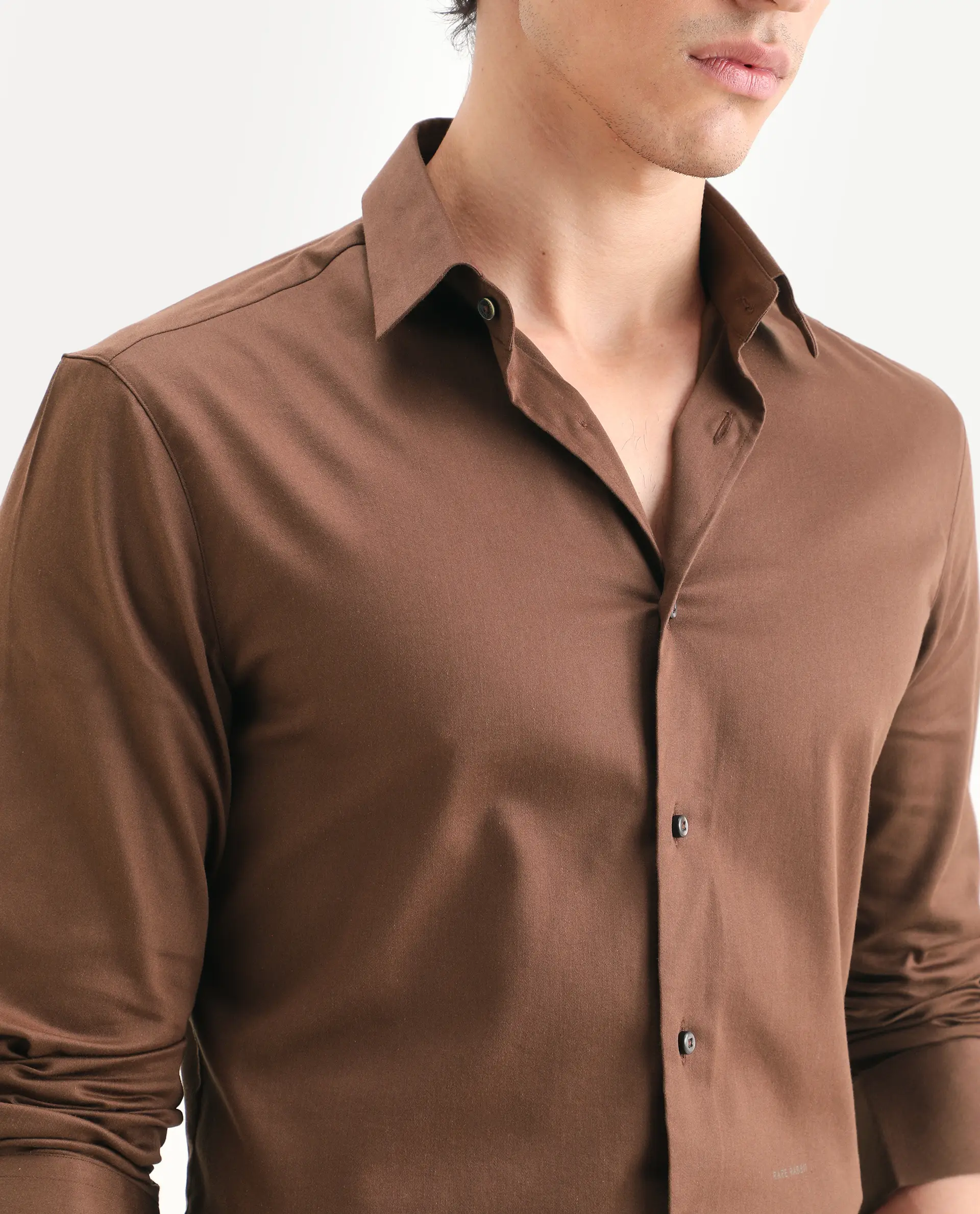 Rare Rabbit Men's Holla-Ss26 Brown Cotton Blend Fabric Full Sleeve Spread Collar Regular Fit Plain Shirt - Image 3