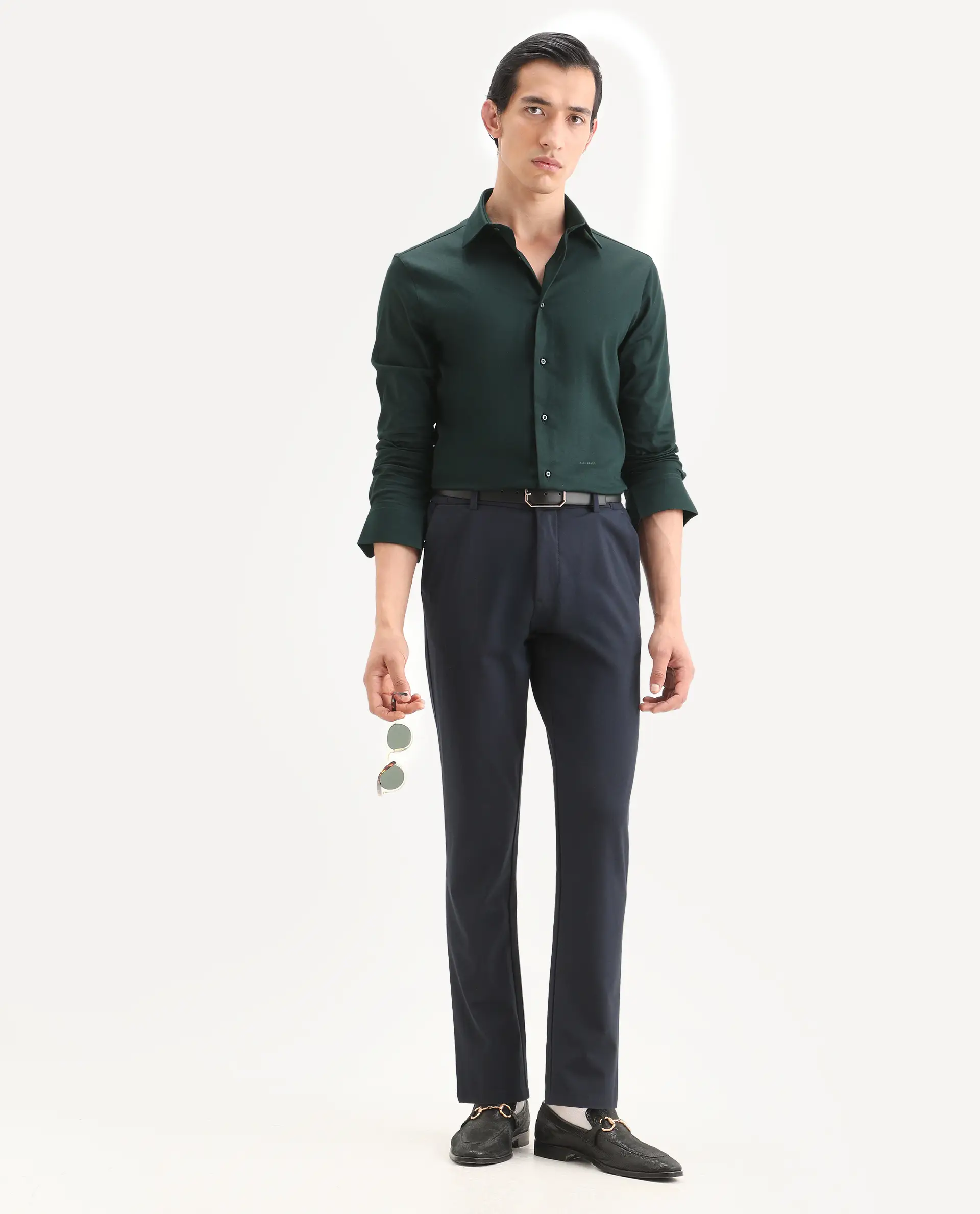 Rare Rabbit Men's Holla-Ss26 Dark Green Cotton Blend Fabric Full Sleeve Spread Collar Regular Fit Plain Shirt - Image 2