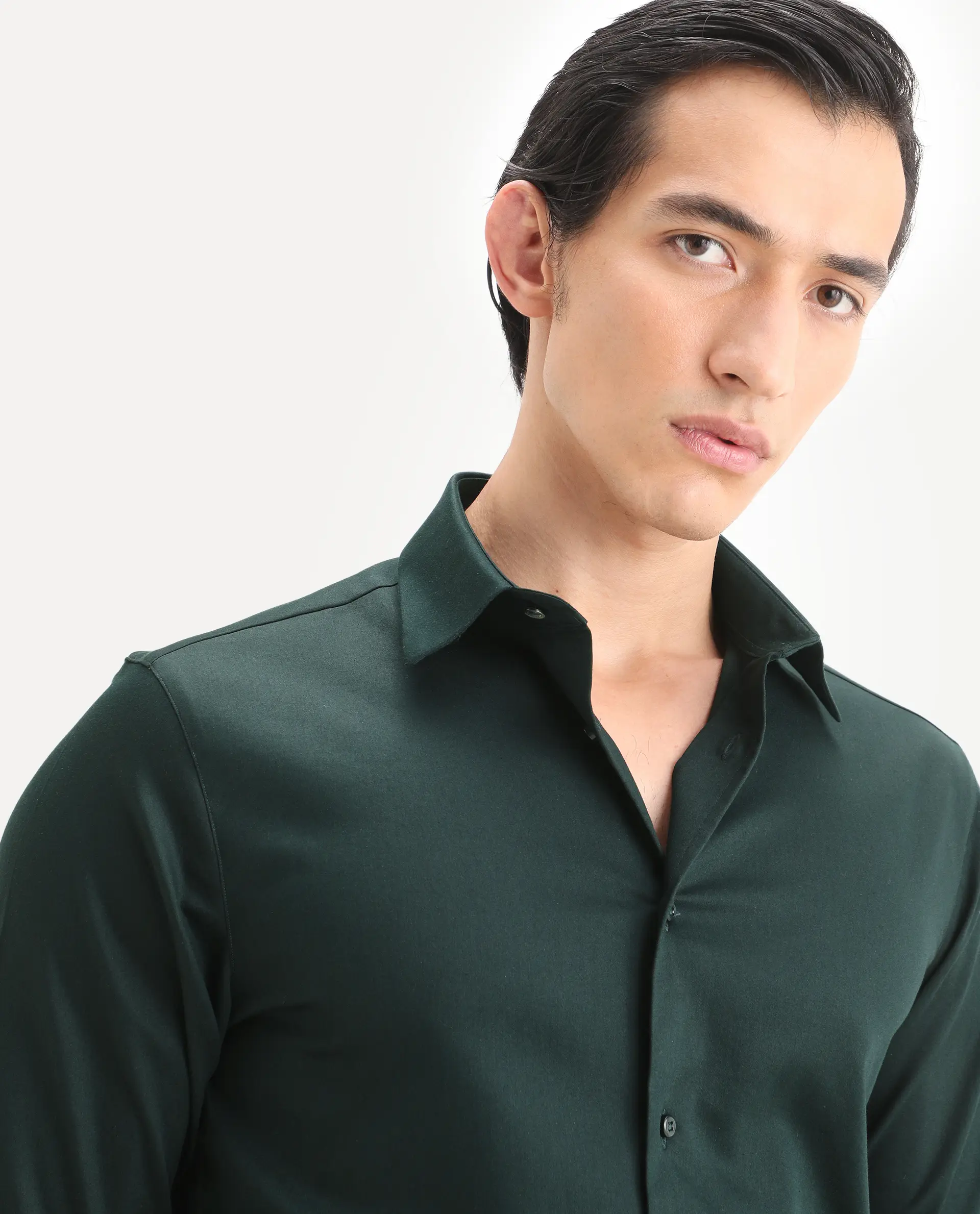 Rare Rabbit Men's Holla-Ss26 Dark Green Cotton Blend Fabric Full Sleeve Spread Collar Regular Fit Plain Shirt - Image 7