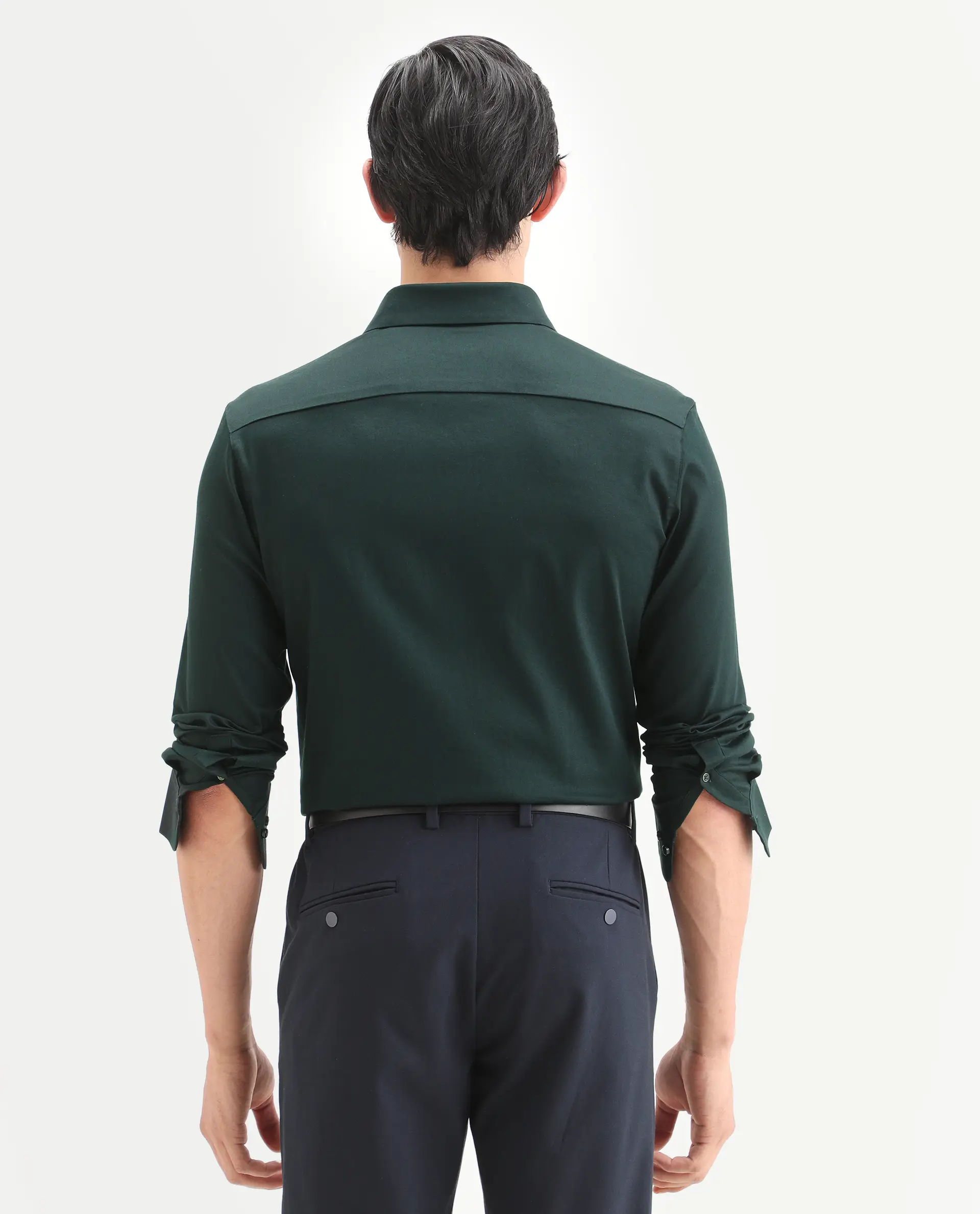 Rare Rabbit Men's Holla-Ss26 Dark Green Cotton Blend Fabric Full Sleeve Spread Collar Regular Fit Plain Shirt - Image 8