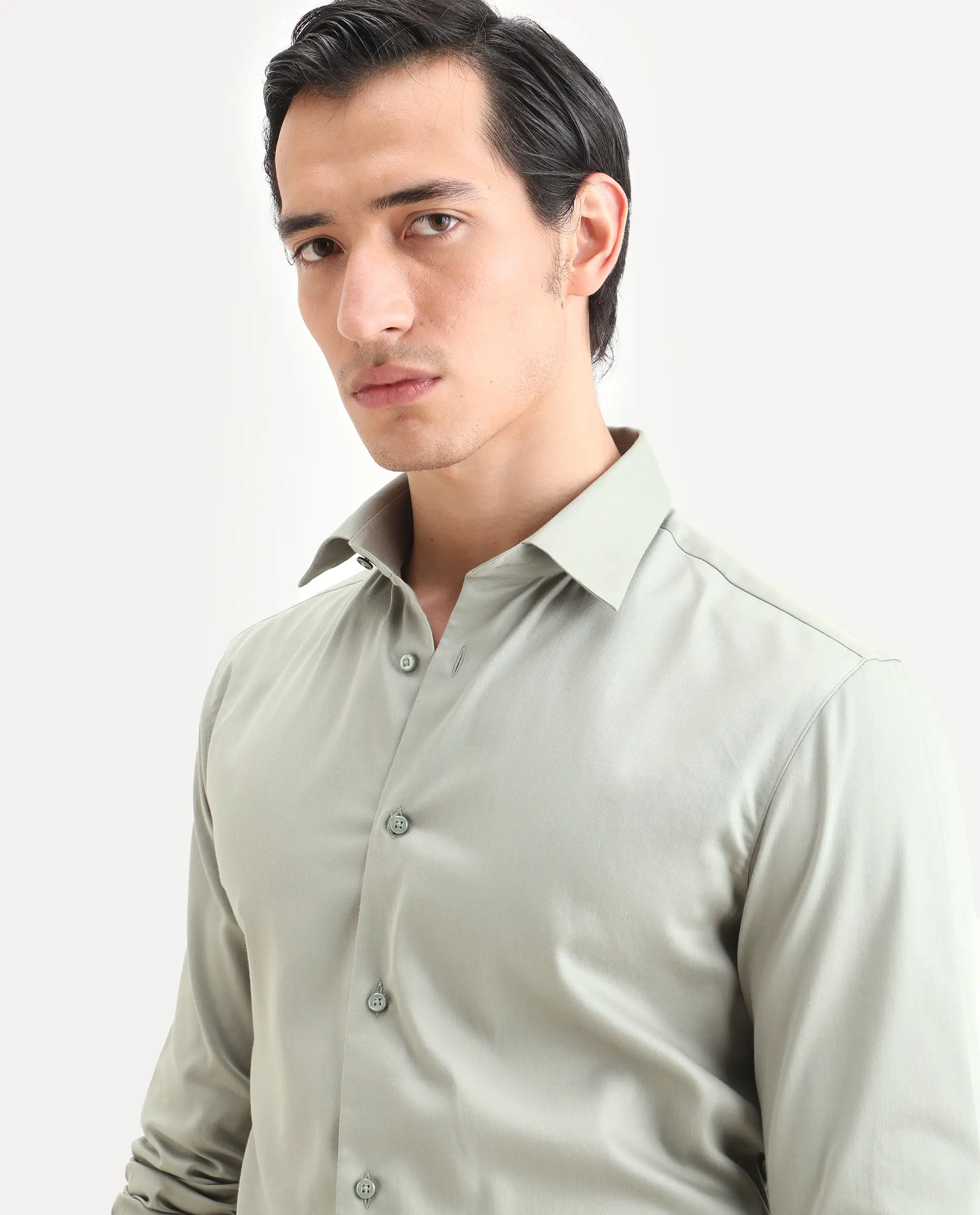 Rare Rabbit Men's Holla-Ss26 Pastel Green Cotton Blend Fabric Full Sleeve Spread Collar Regular Fit Plain Shirt - Image 3