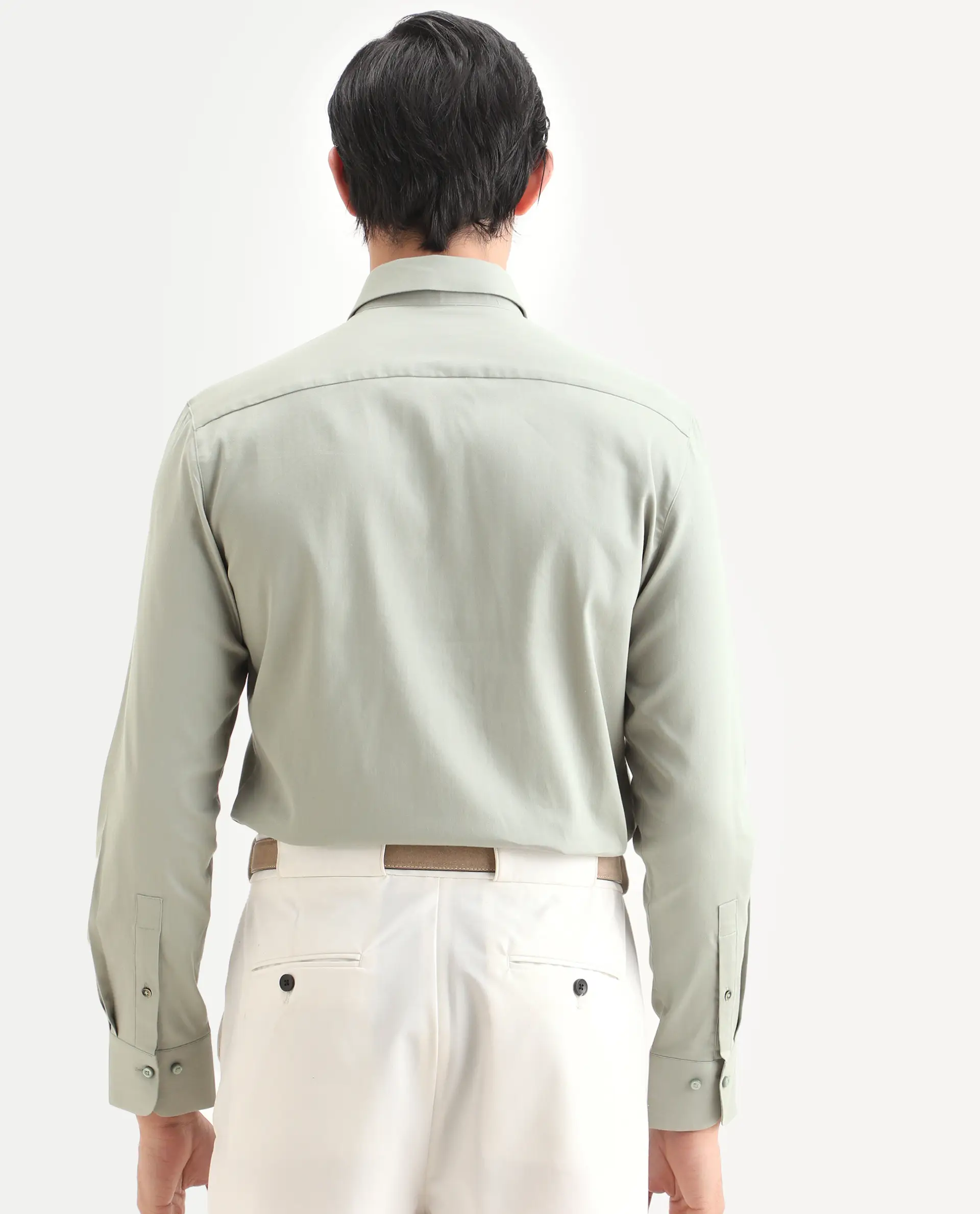 Rare Rabbit Men's Holla-Ss26 Pastel Green Cotton Blend Fabric Full Sleeve Spread Collar Regular Fit Plain Shirt - Image 7