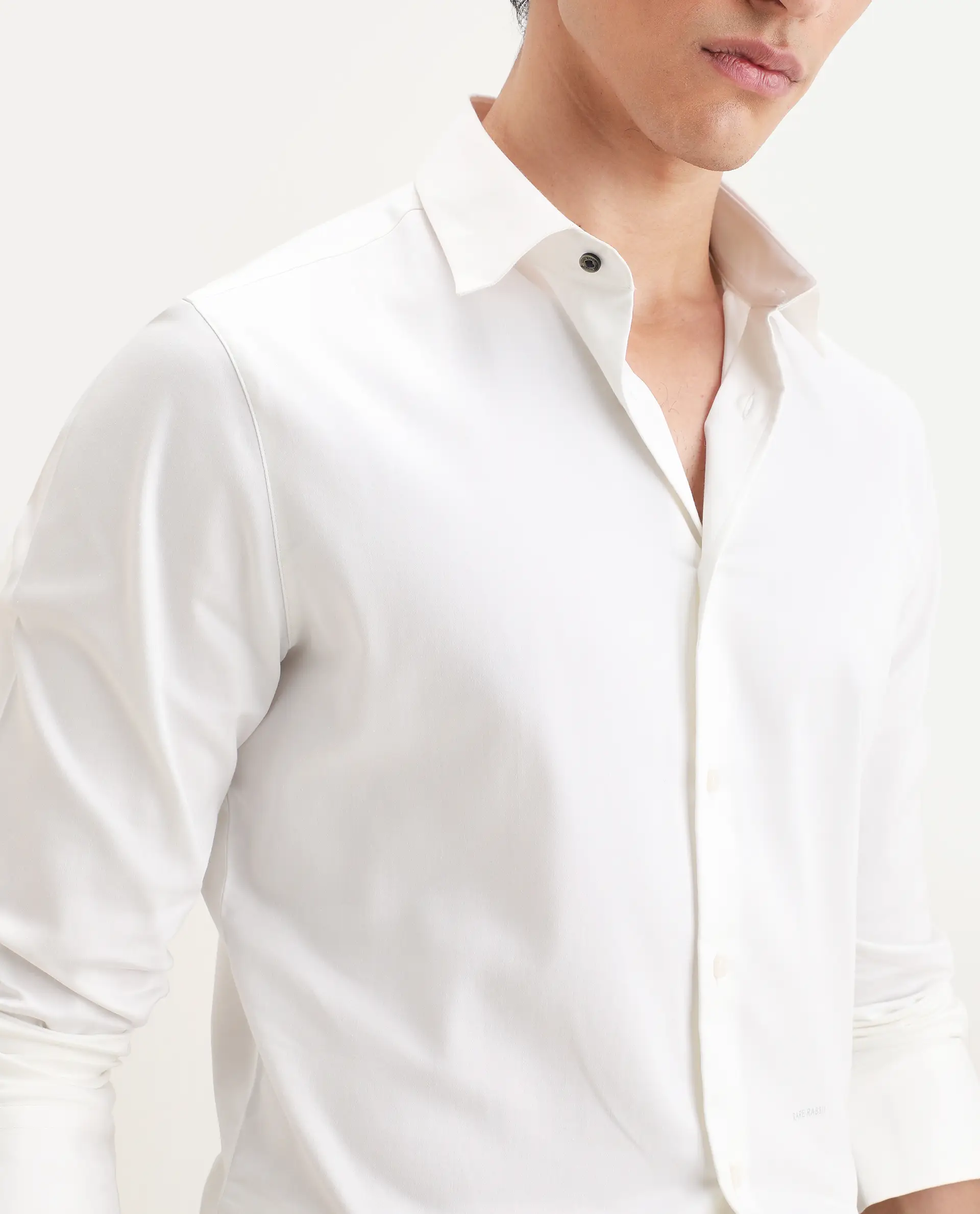 Rare Rabbit Men's Holla-Ss26 White Cotton Blend Fabric Full Sleeve Spread Collar Regular Fit Plain Shirt - Image 3
