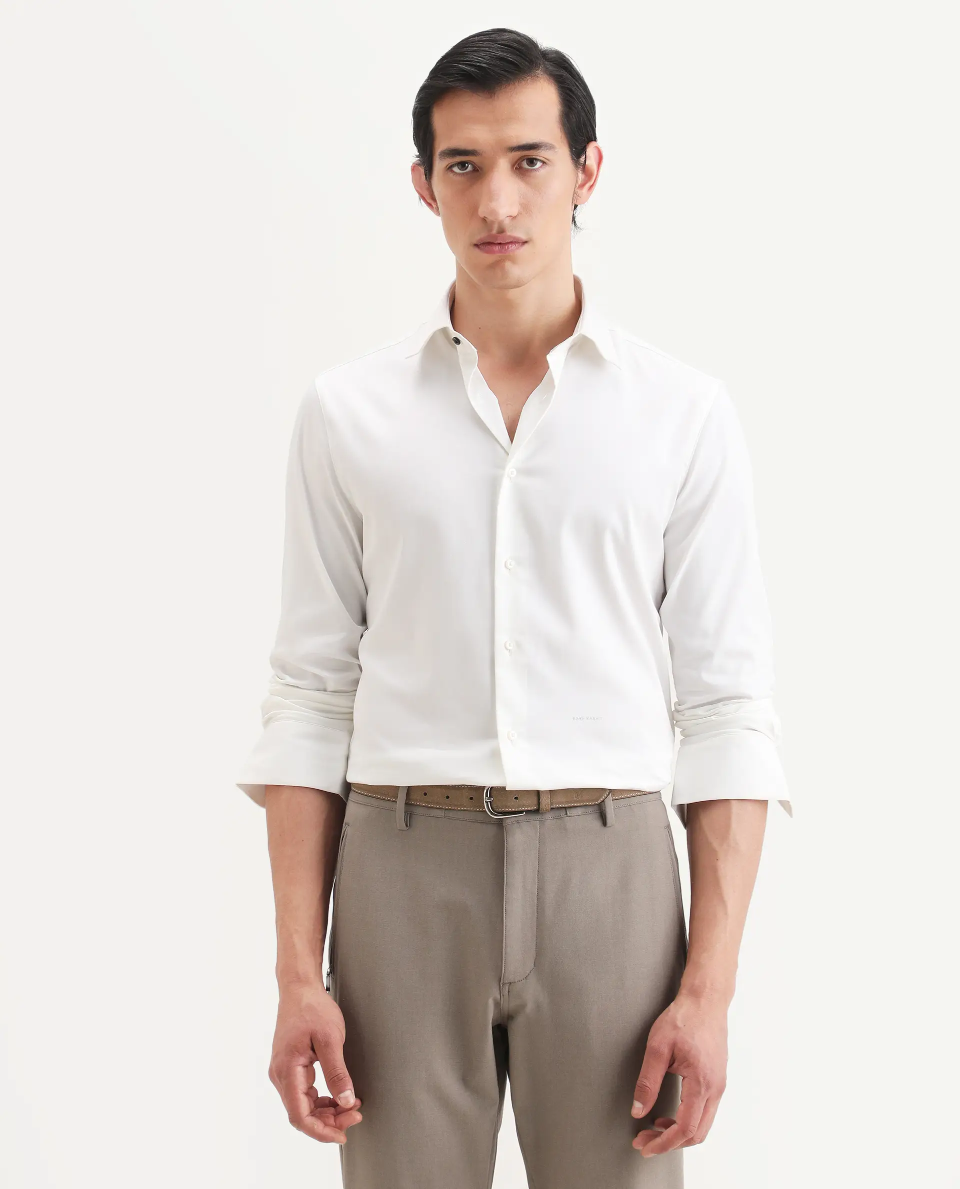 Rare Rabbit Men's Holla-Ss26 White Cotton Blend Fabric Full Sleeve Spread Collar Regular Fit Plain Shirt - Image 4