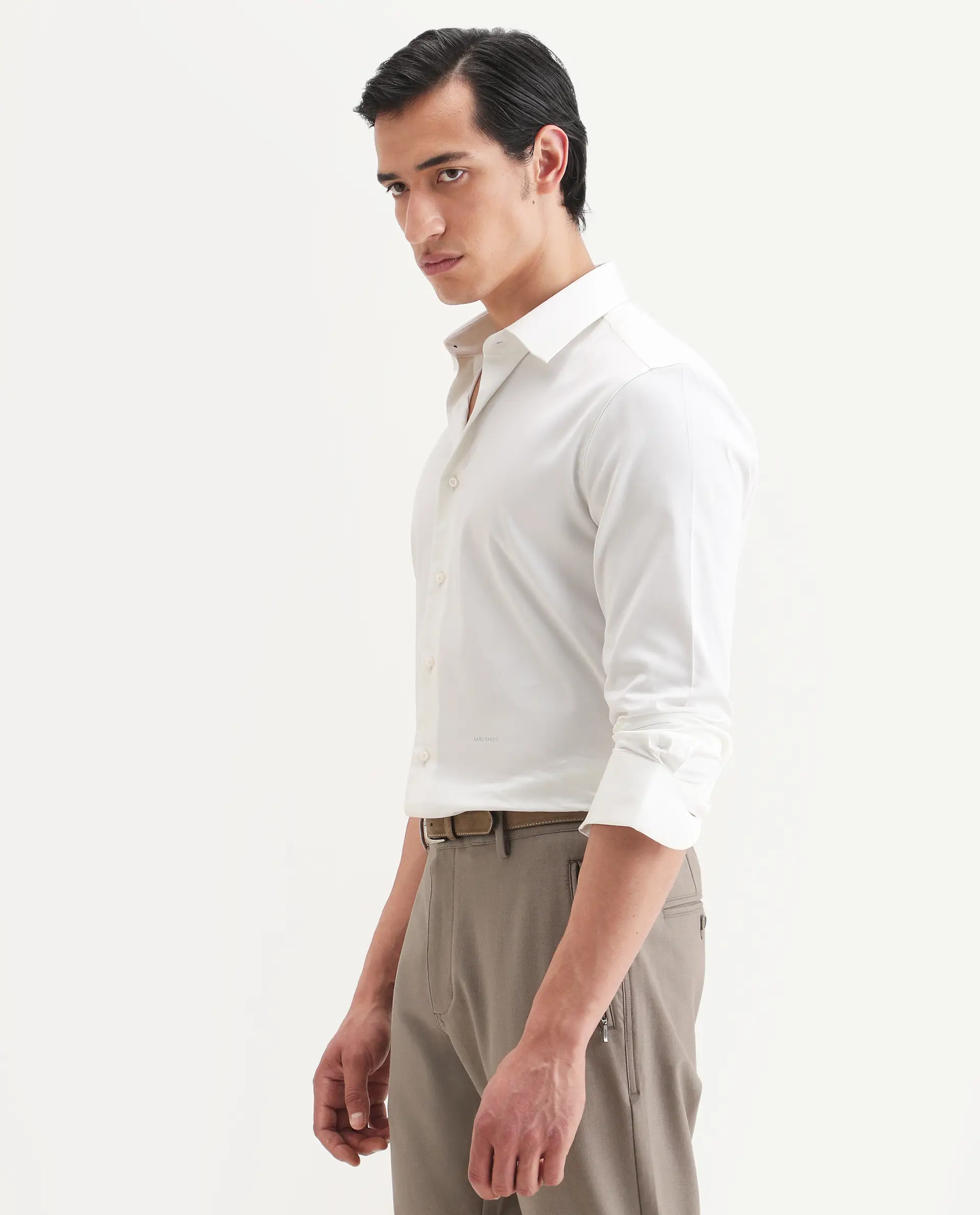 Rare Rabbit Men's Holla-Ss26 White Cotton Blend Fabric Full Sleeve Spread Collar Regular Fit Plain Shirt - Image 5