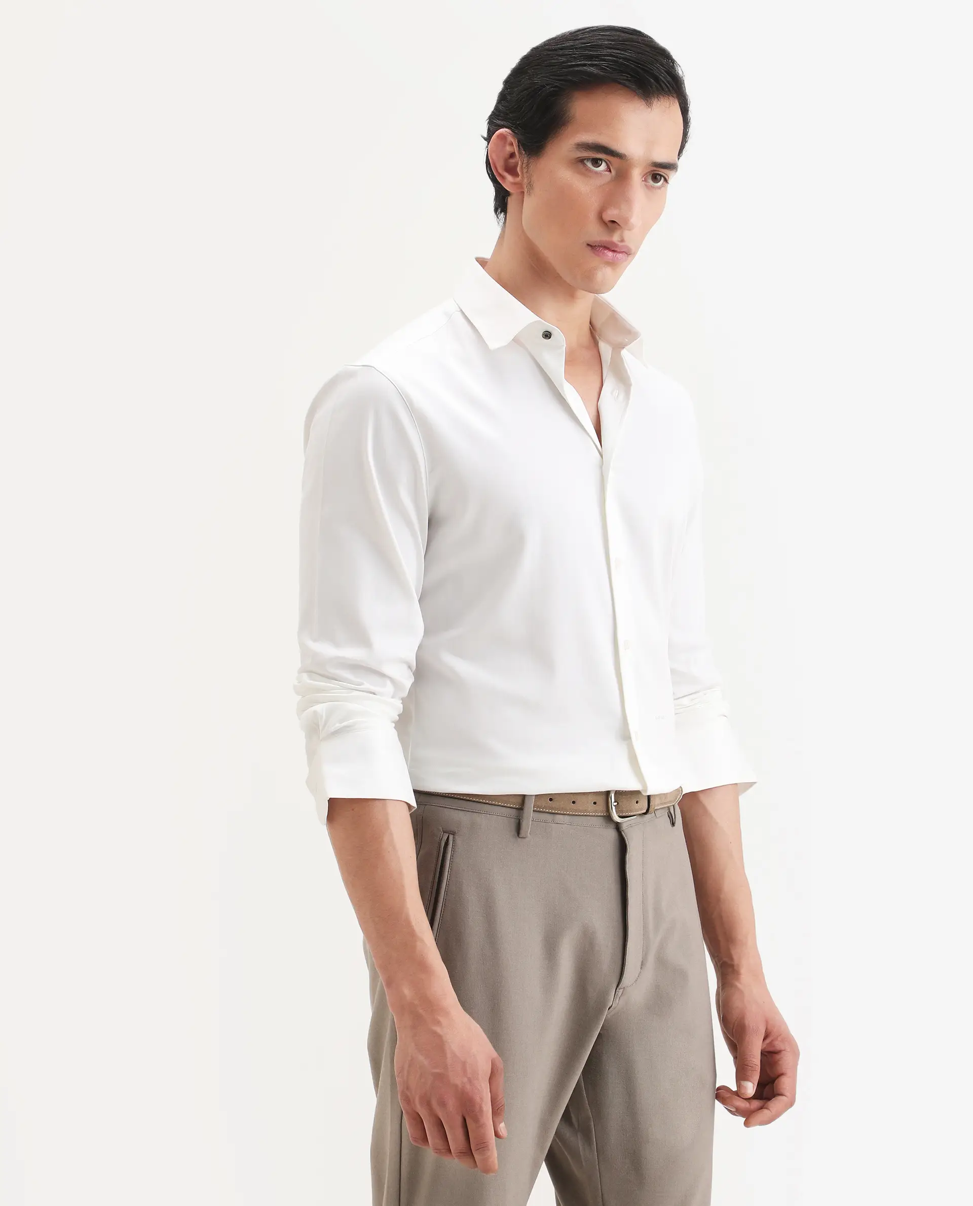 Rare Rabbit Men's Holla-Ss26 White Cotton Blend Fabric Full Sleeve Spread Collar Regular Fit Plain Shirt - Image 6